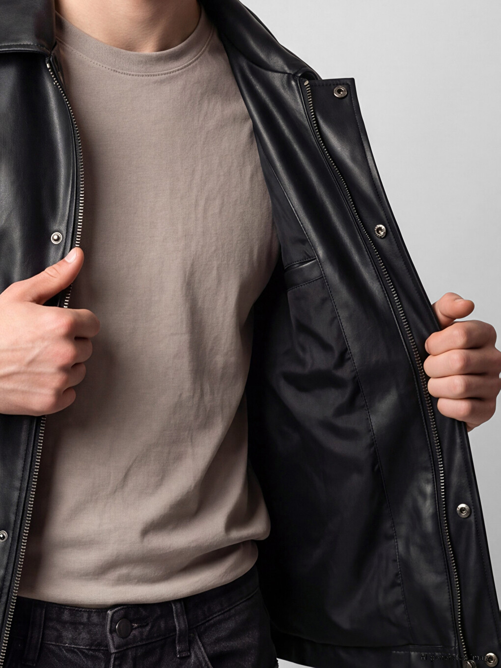Regular Fit Shirt Collar Men's Leather Look Coat-3
