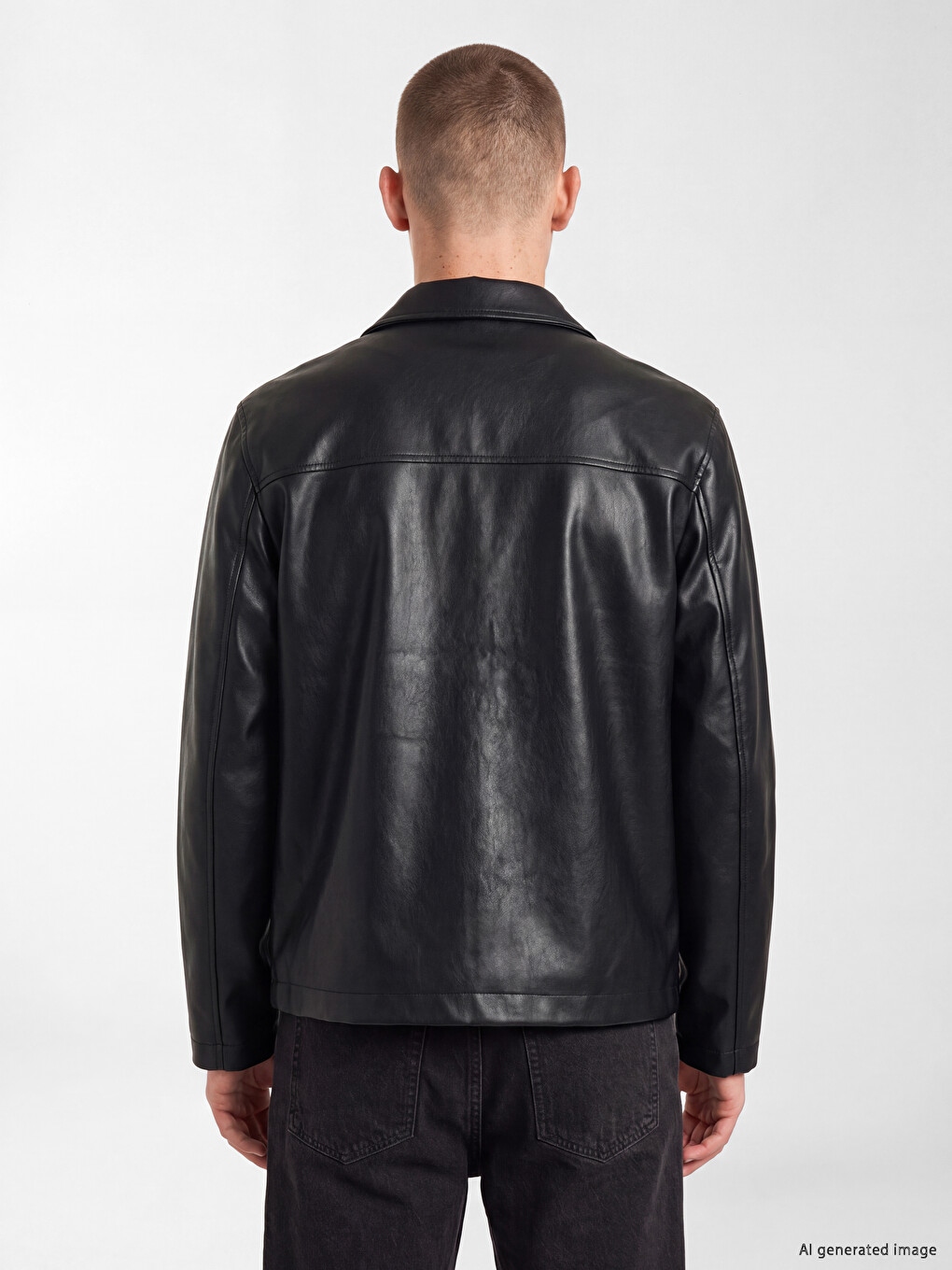 Regular Fit Shirt Collar Men's Leather Look Coat-4