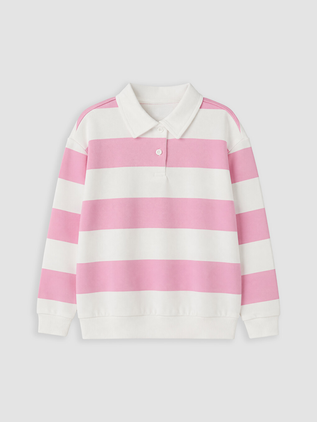 Pembe Polo Yaka Çizgili Kız Çocuk Sweatshirt
