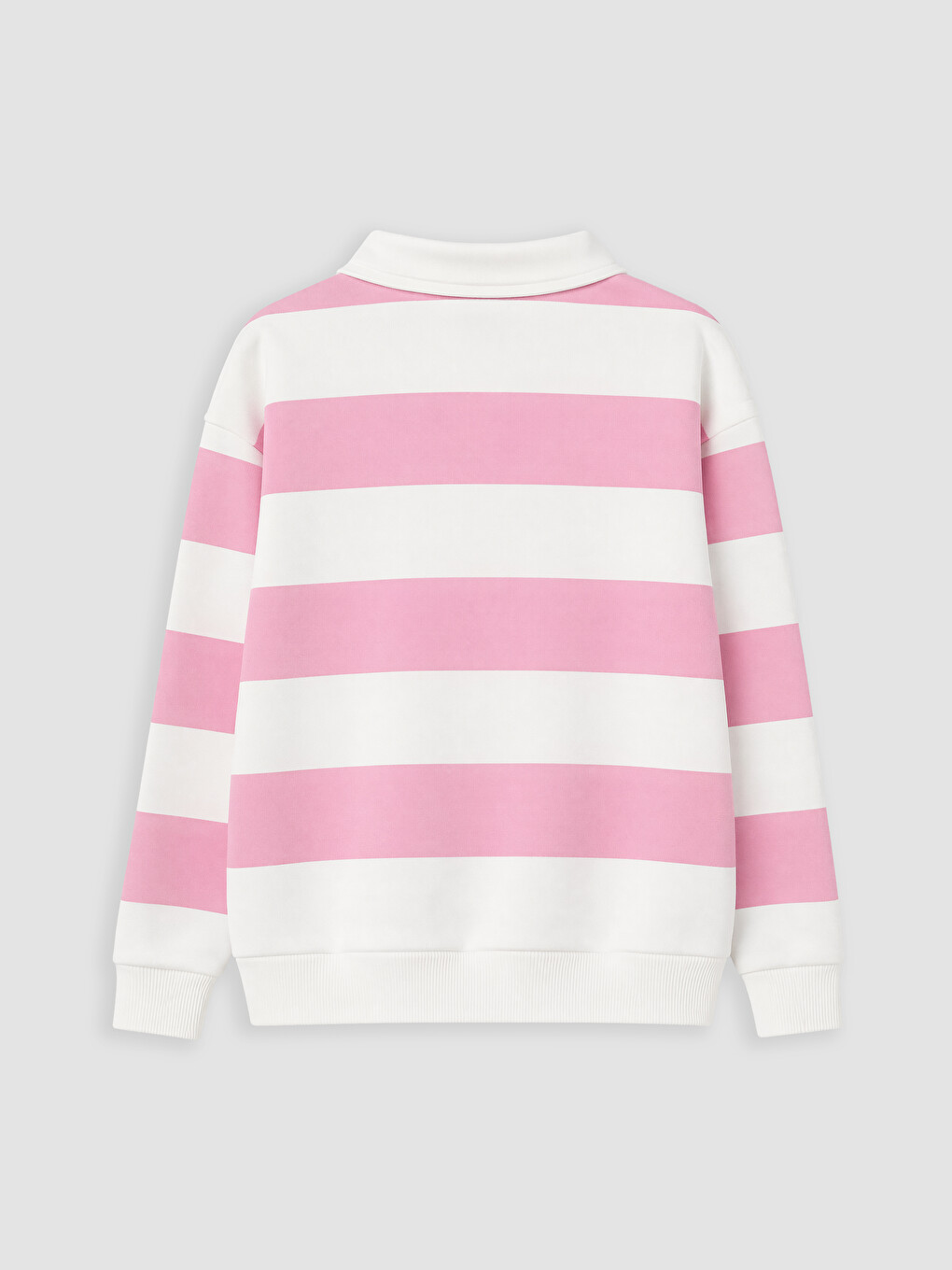 Pembe Polo Yaka Çizgili Kız Çocuk Sweatshirt-2
