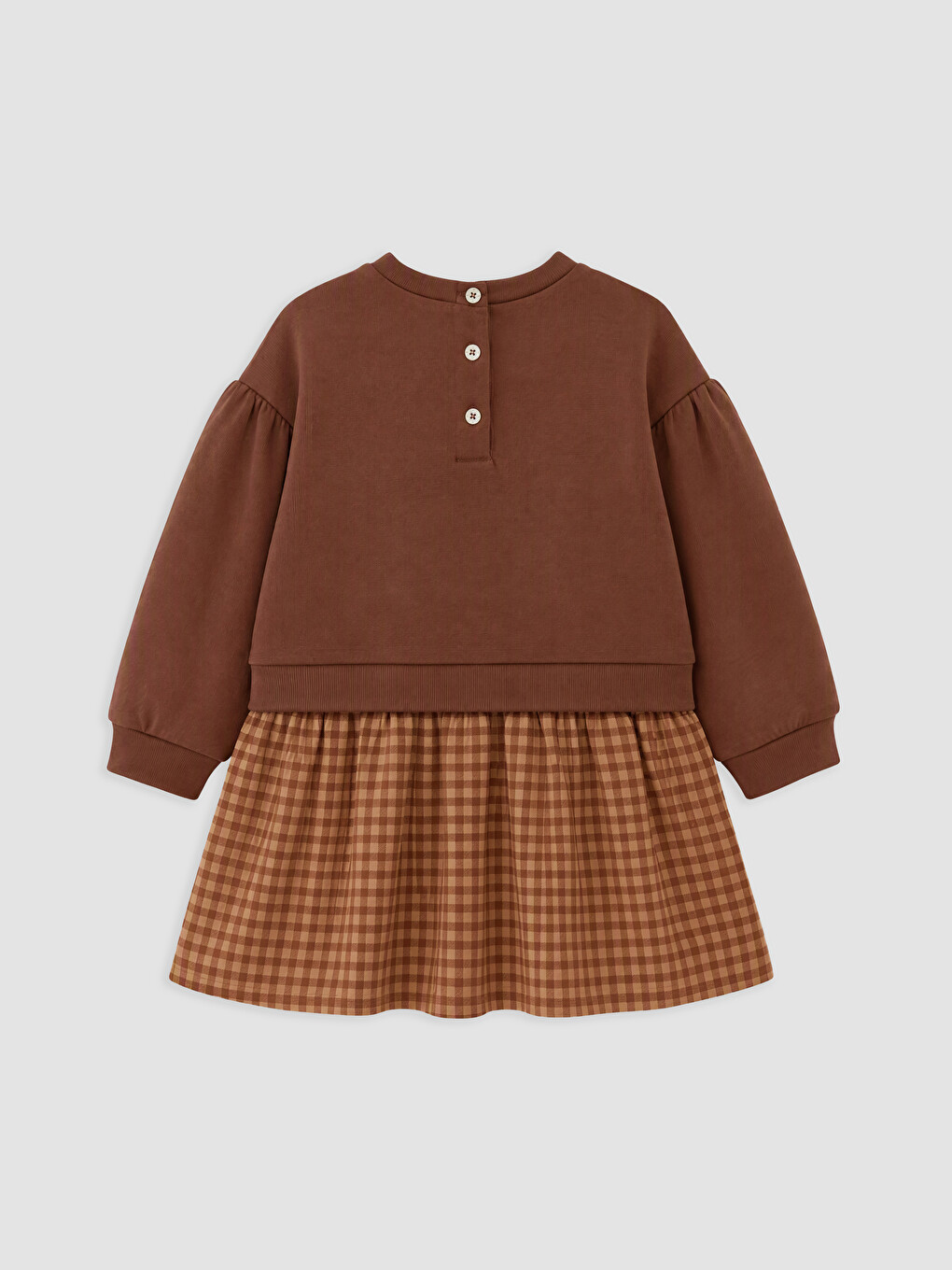 Crew Neck Printed Plaid Skirted Girls' Dress-2