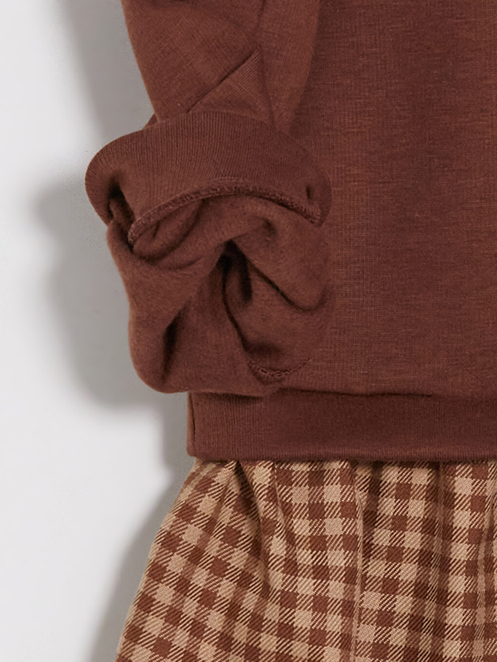 Crew Neck Printed Plaid Skirted Girls' Dress-3