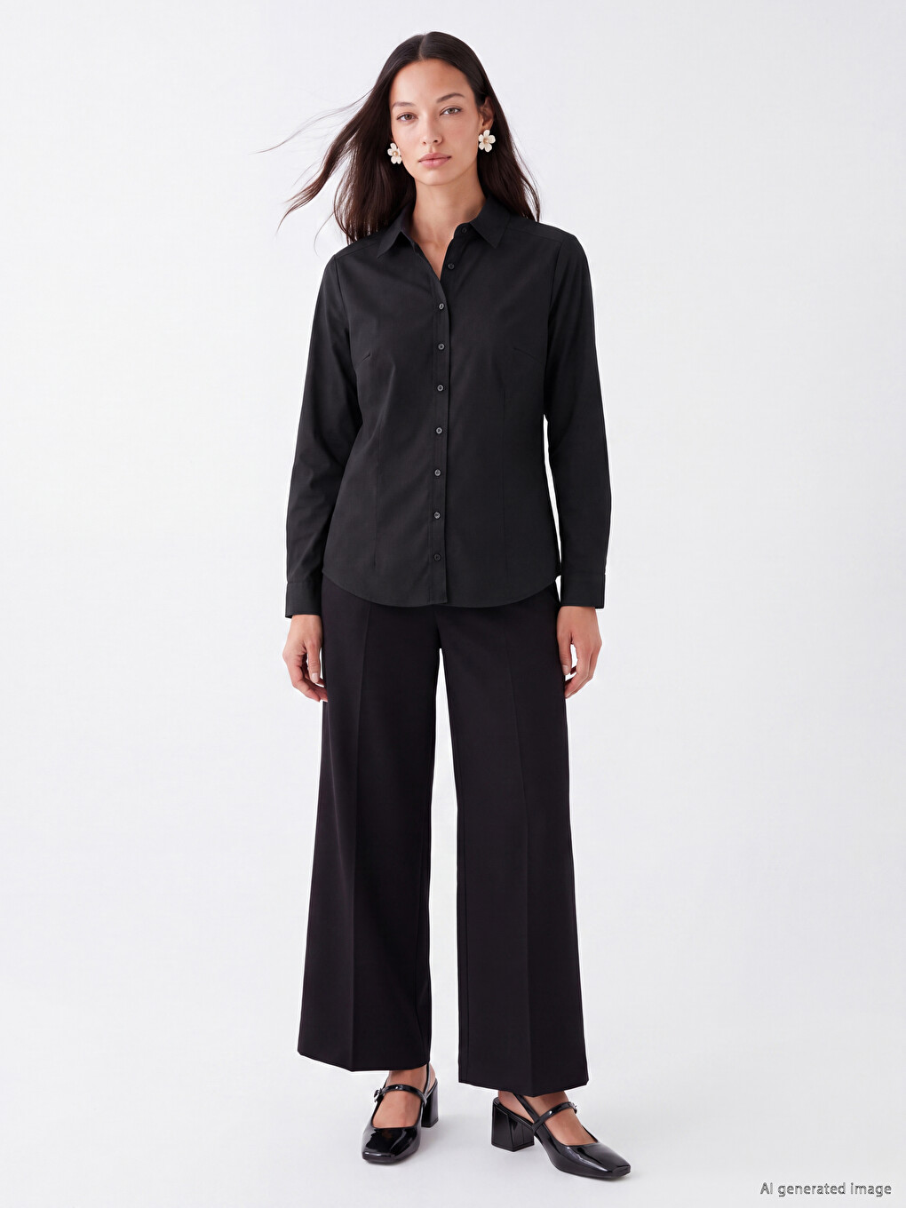 Siyah Regular Fit Kadın Gömlek-1