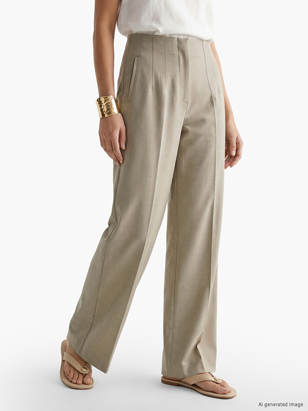 Pleat Detailed Wide Leg Women's Trousers-1