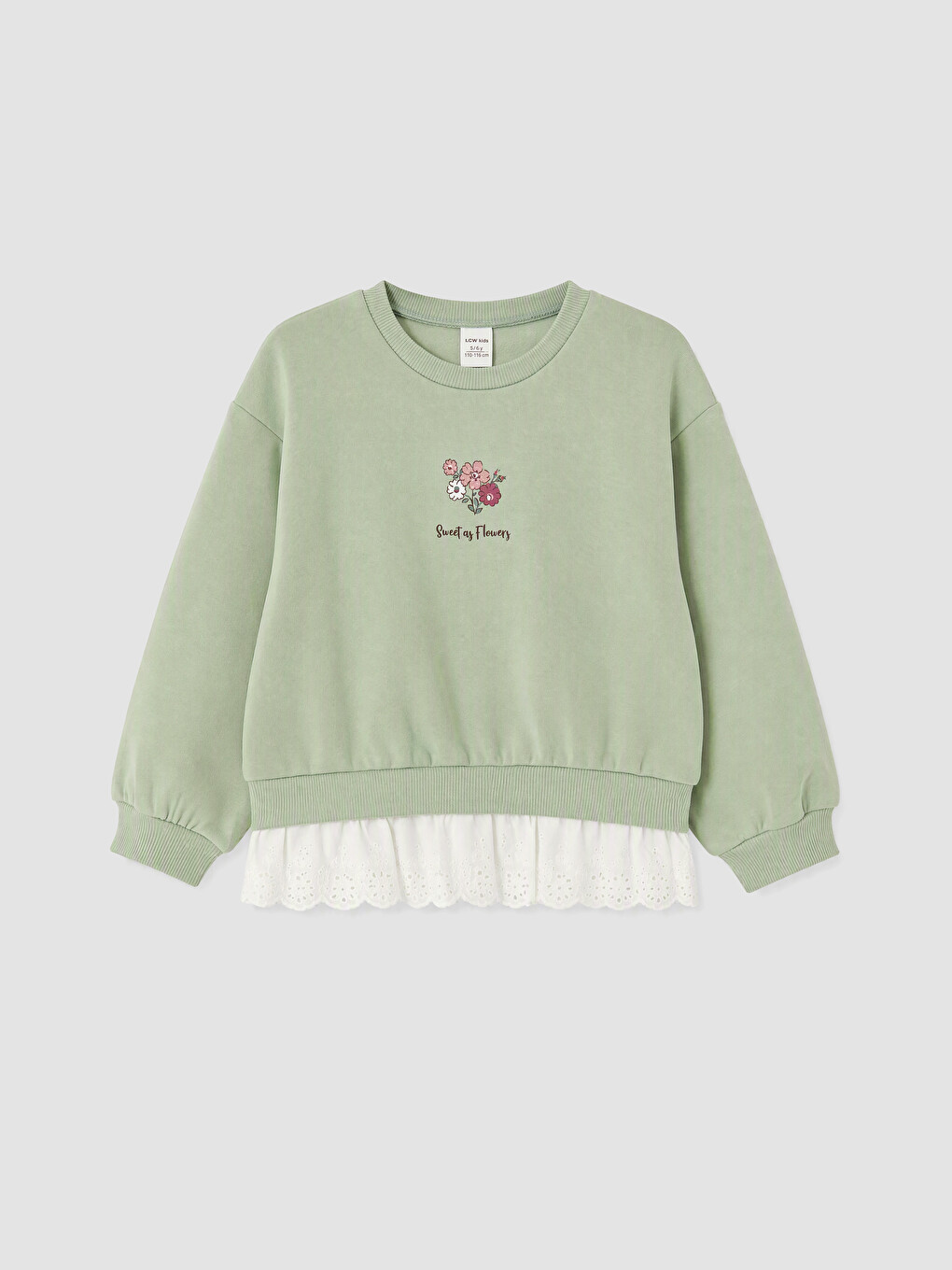 Yeşil Baskılı Fırfırlı Kız Çocuk Sweatshirt 2'li-1