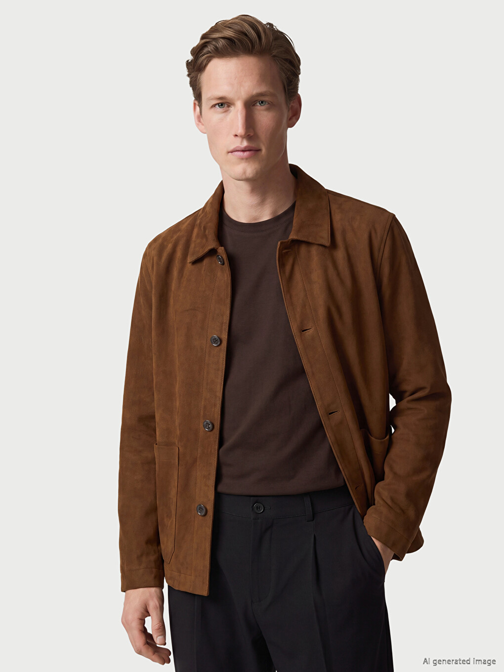 Kahverengi Regular Fit Süet Görünümlü Erkek Blazer Ceket