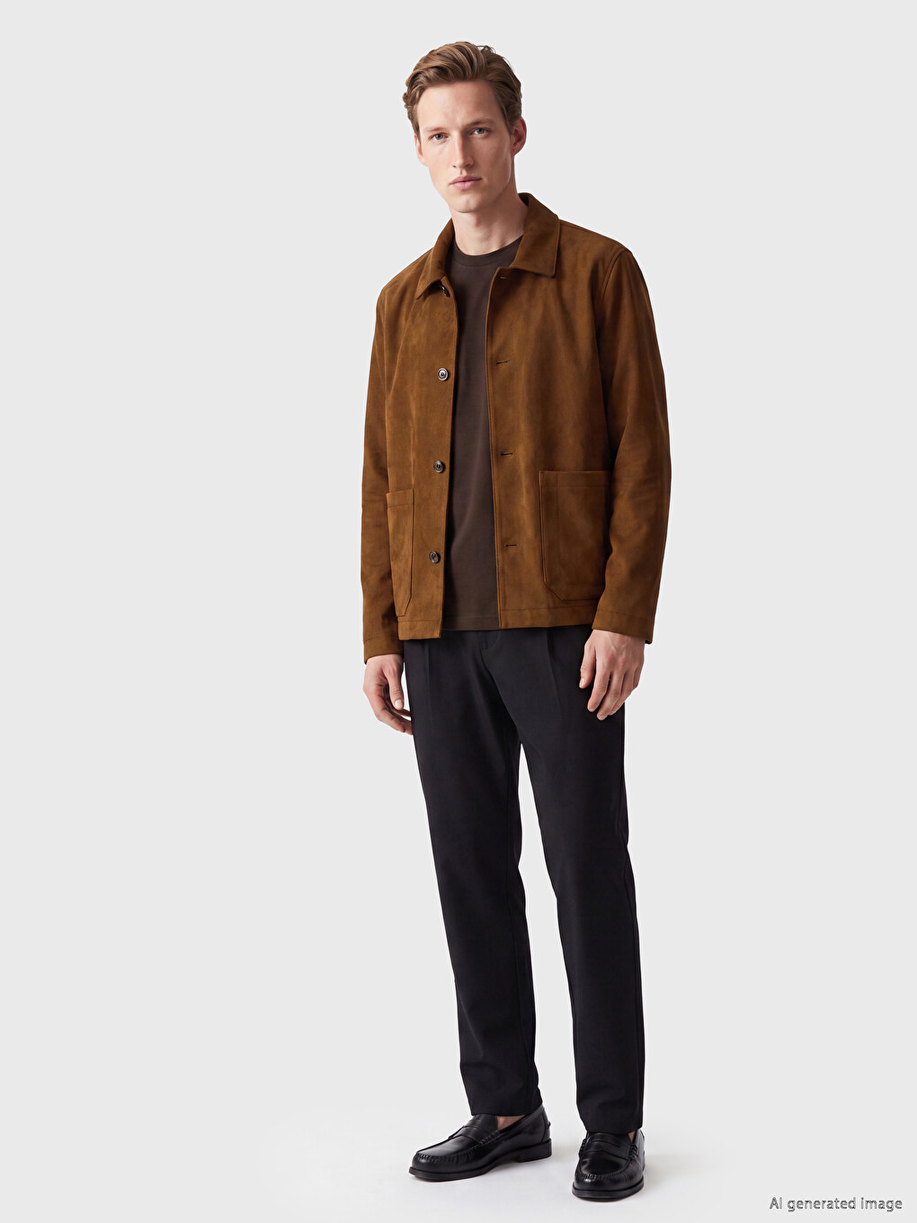 Kahverengi Regular Fit Süet Görünümlü Erkek Blazer Ceket-1