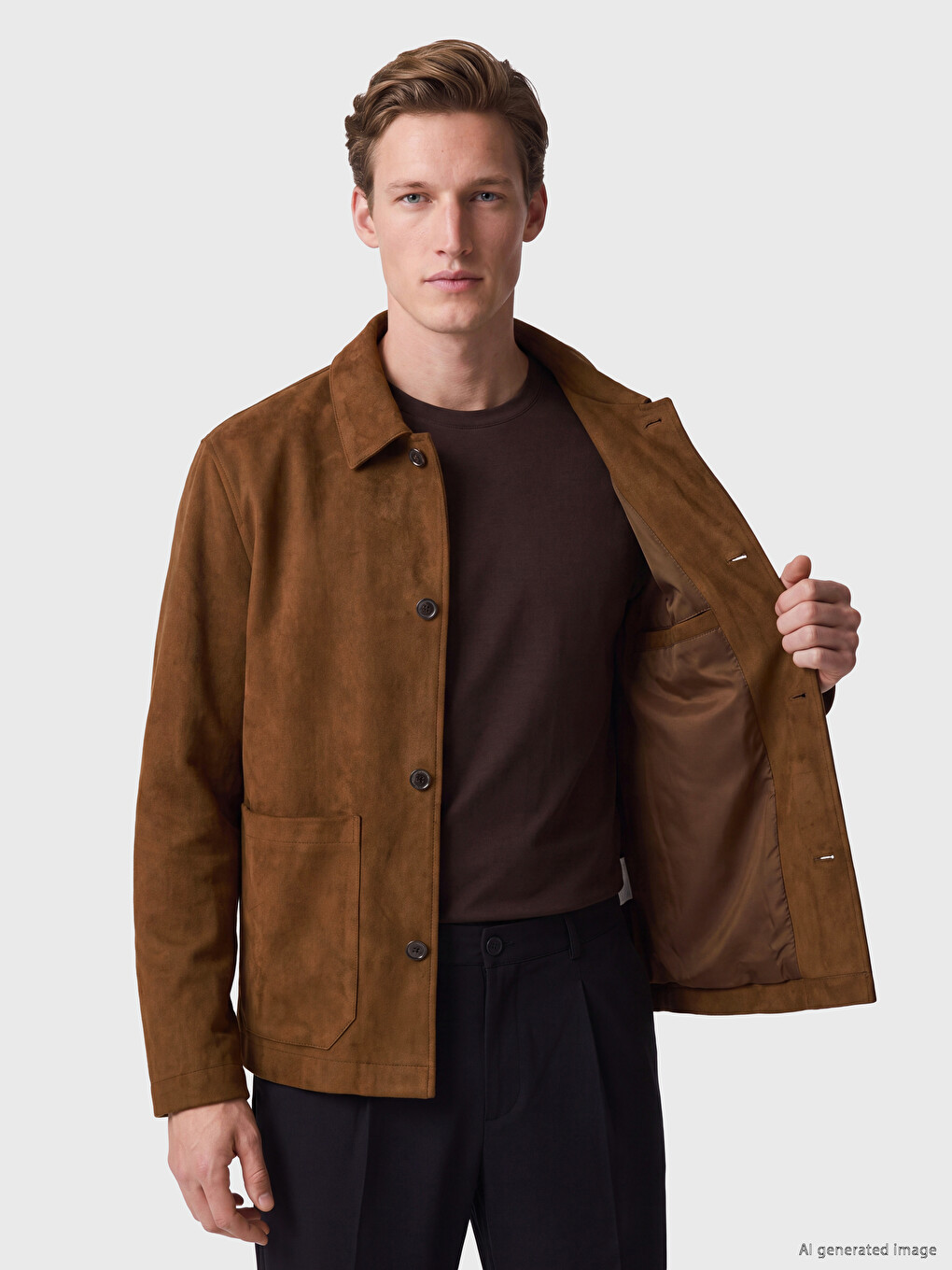 Kahverengi Regular Fit Süet Görünümlü Erkek Blazer Ceket-2