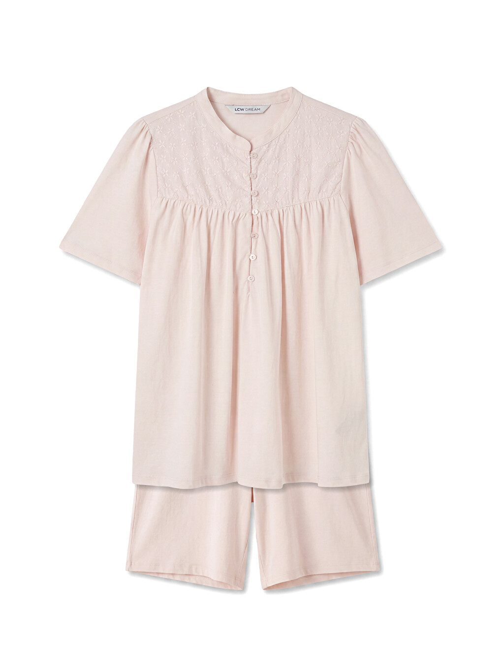 Pembe Hakim Yaka Nakışlı Hamile Şortlu Pijama Takımı-4