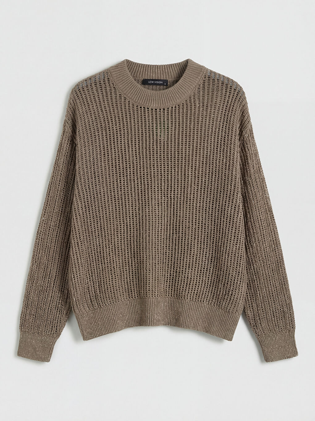 Bej Bisiklet Yaka Ajurlu Kadın Triko Kazak-4