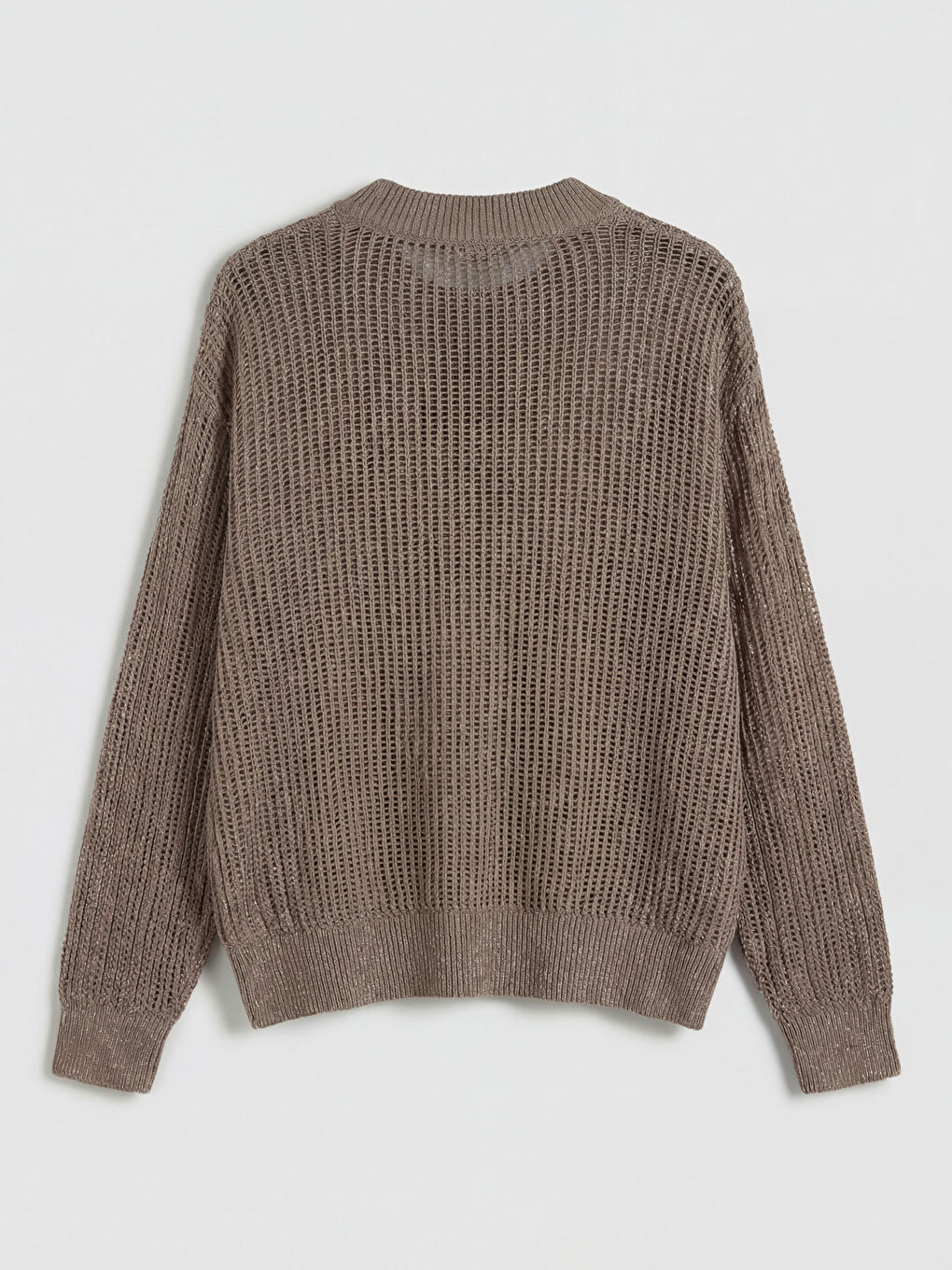 Bej Bisiklet Yaka Ajurlu Kadın Triko Kazak-5