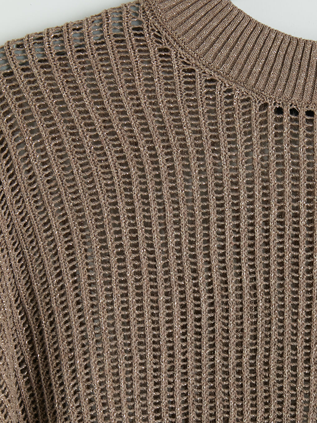 Bej Bisiklet Yaka Ajurlu Kadın Triko Kazak-6