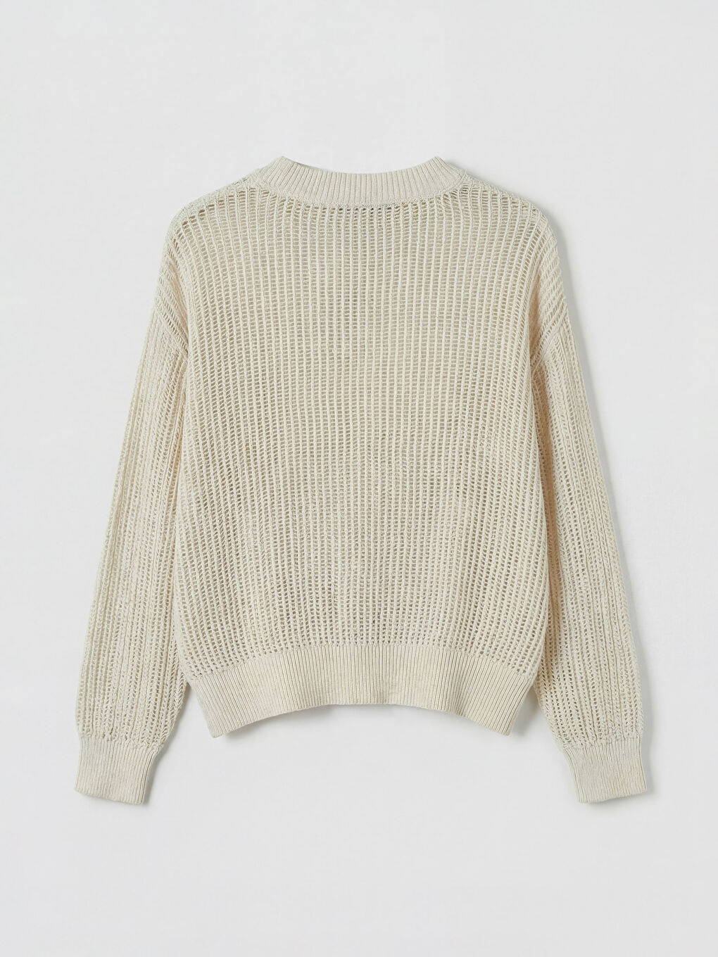 Ekru Bisiklet Yaka Ajurlu Kadın Triko Kazak-1