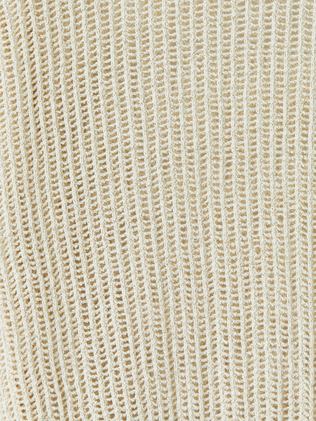 Ekru Bisiklet Yaka Ajurlu Kadın Triko Kazak-2