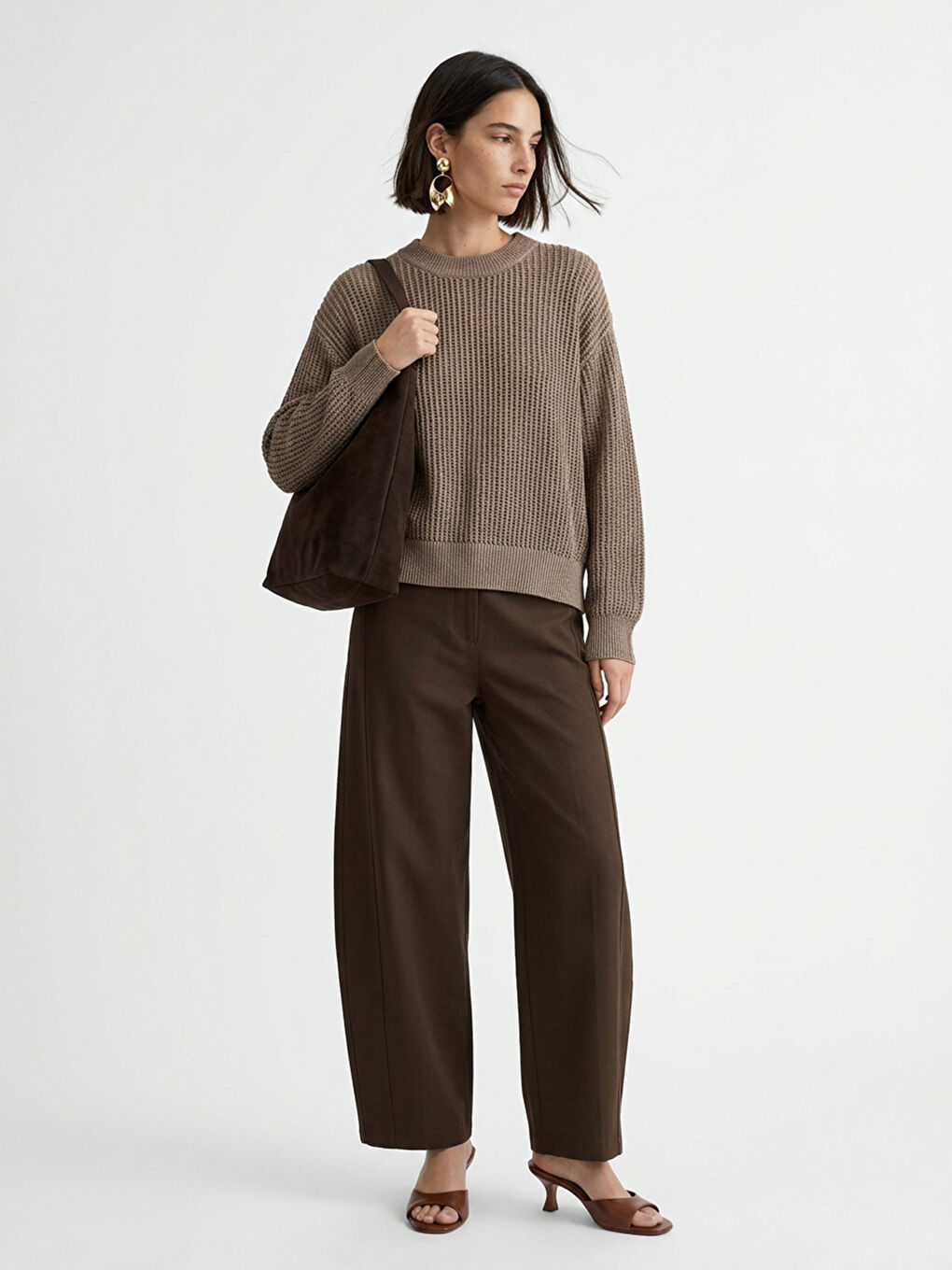 Bej Bisiklet Yaka Ajurlu Kadın Triko Kazak-1