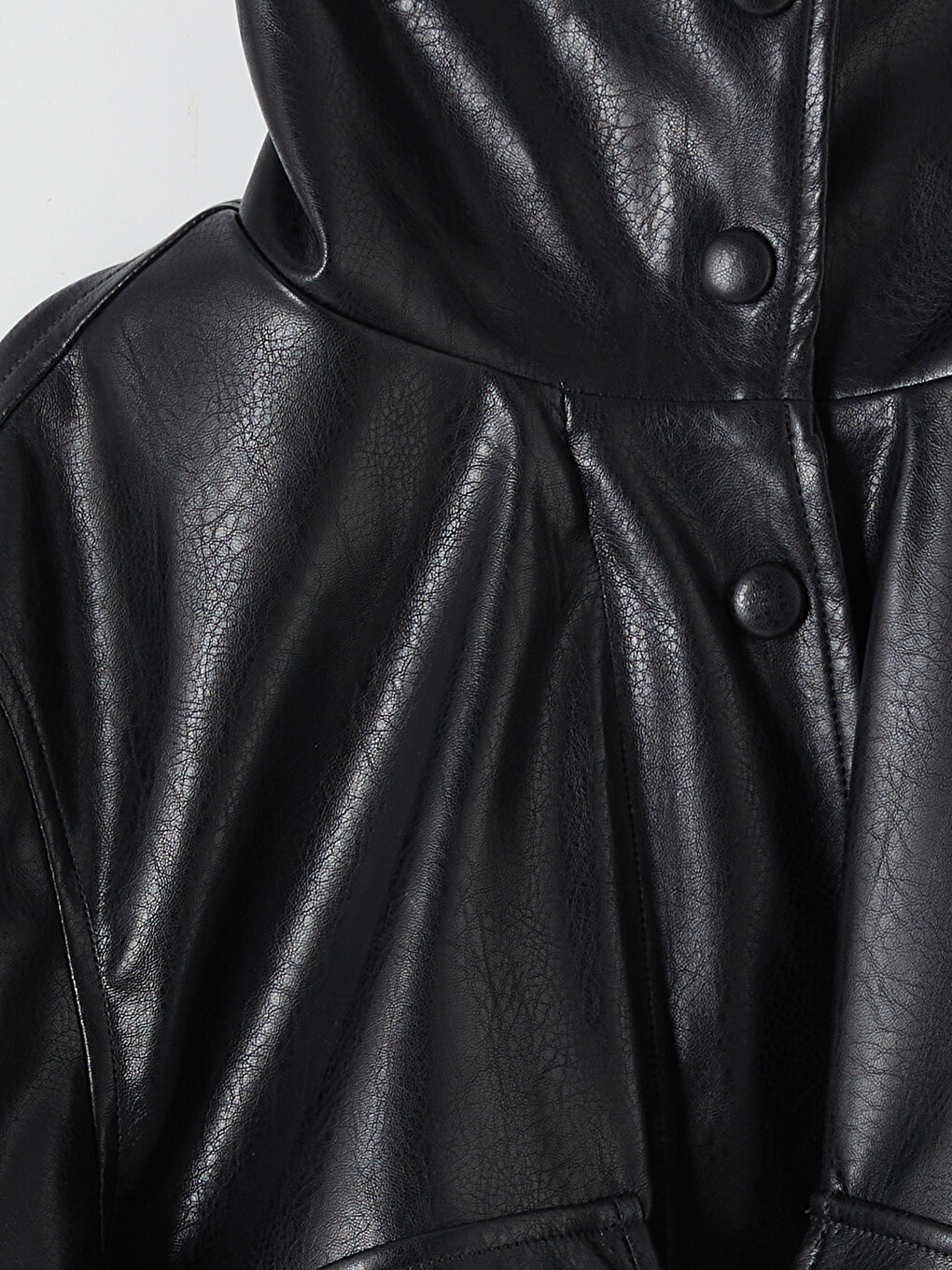 Mock Neck Girls' Faux Leather Coat-2