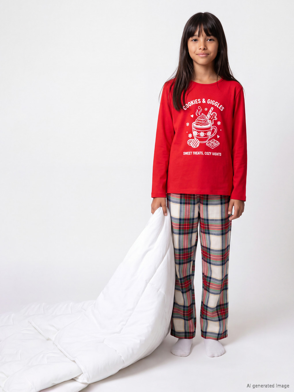 Kırmızı Bisiklet Yaka Kız Çocuk Pijama Takım