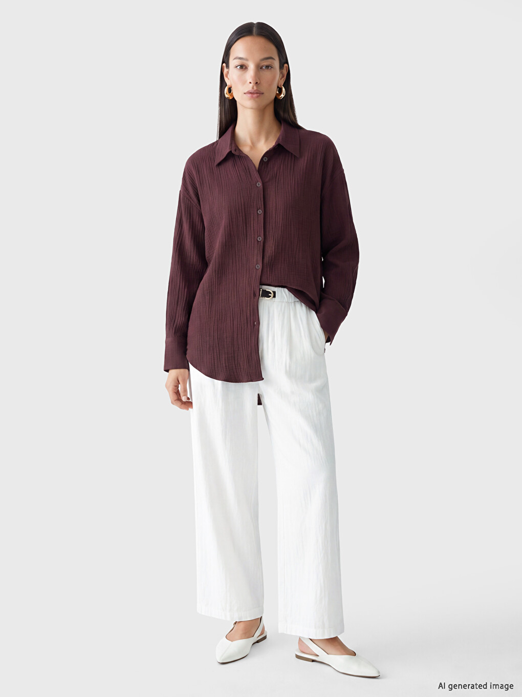 Textured Oversize Women's Shirt-1