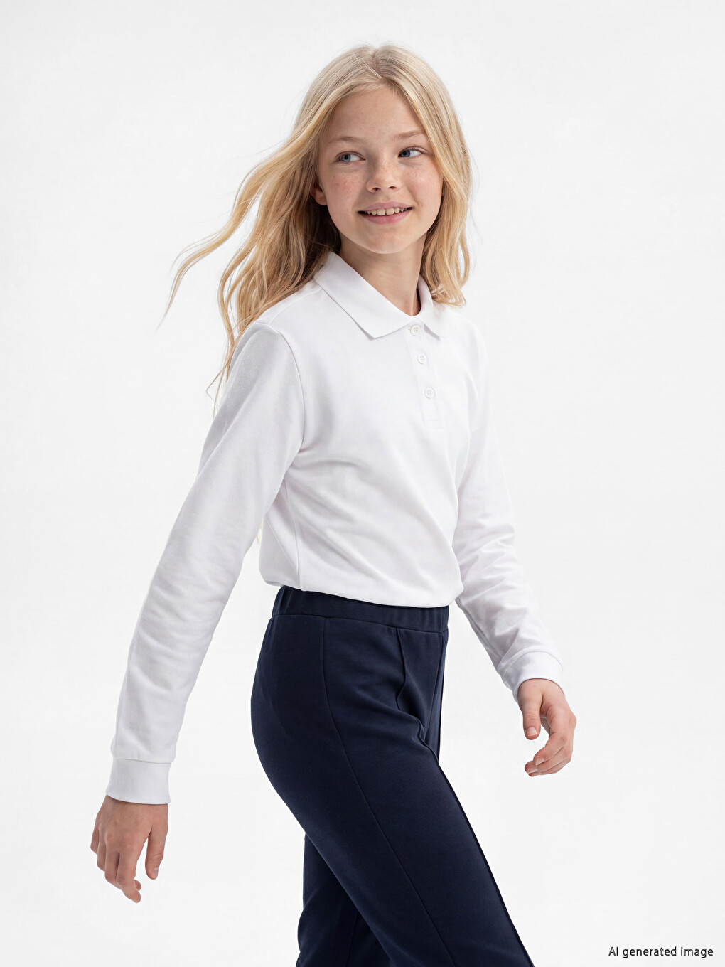 Polo Collar Girls' Pique T-shirt-1