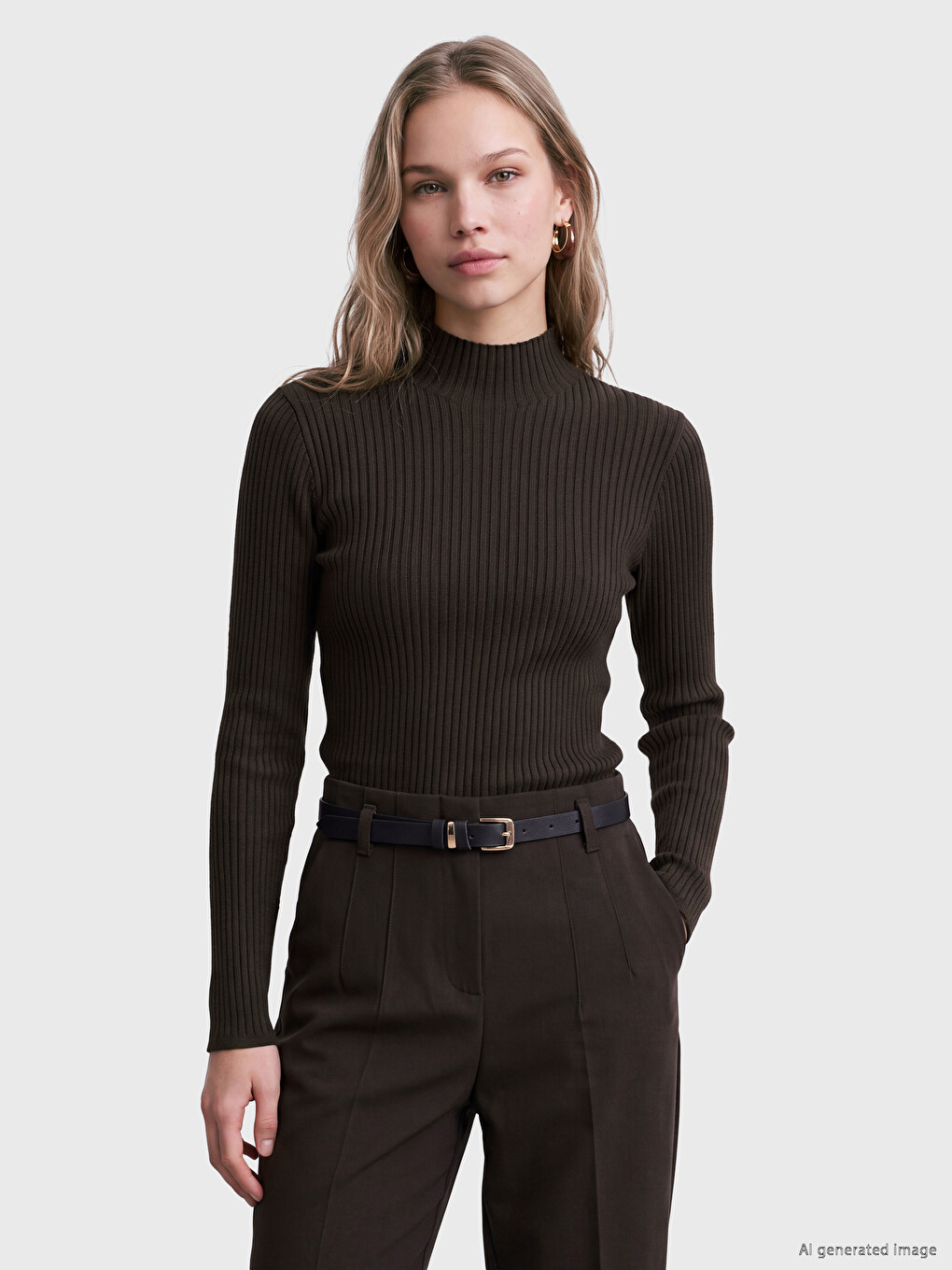 Mock Turtleneck Ribbed Women's Knitwear Sweater