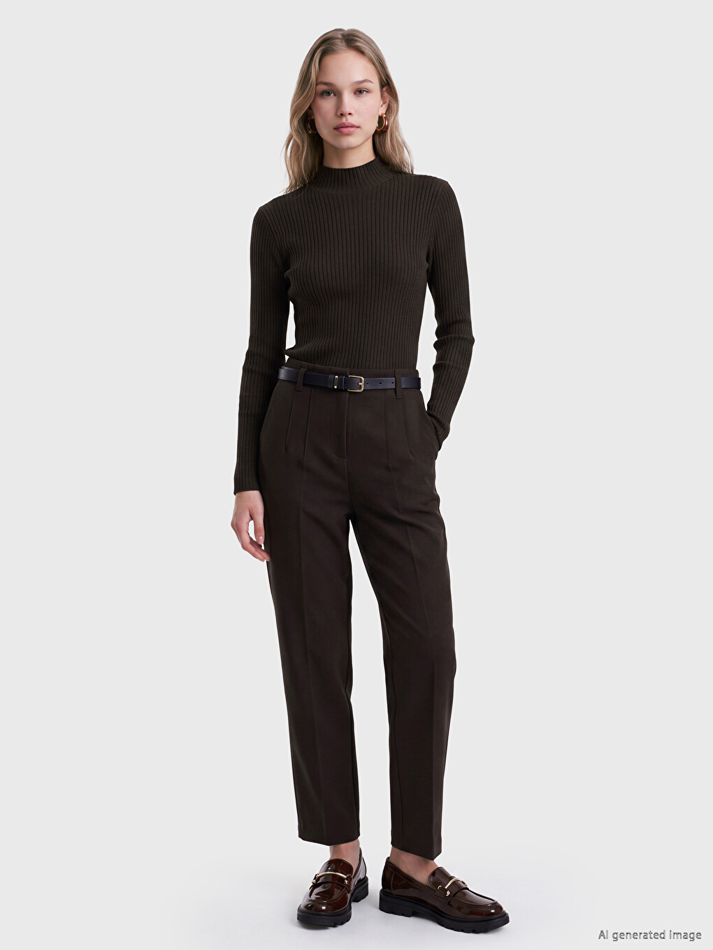 Mock Turtleneck Ribbed Women's Knitwear Sweater-1