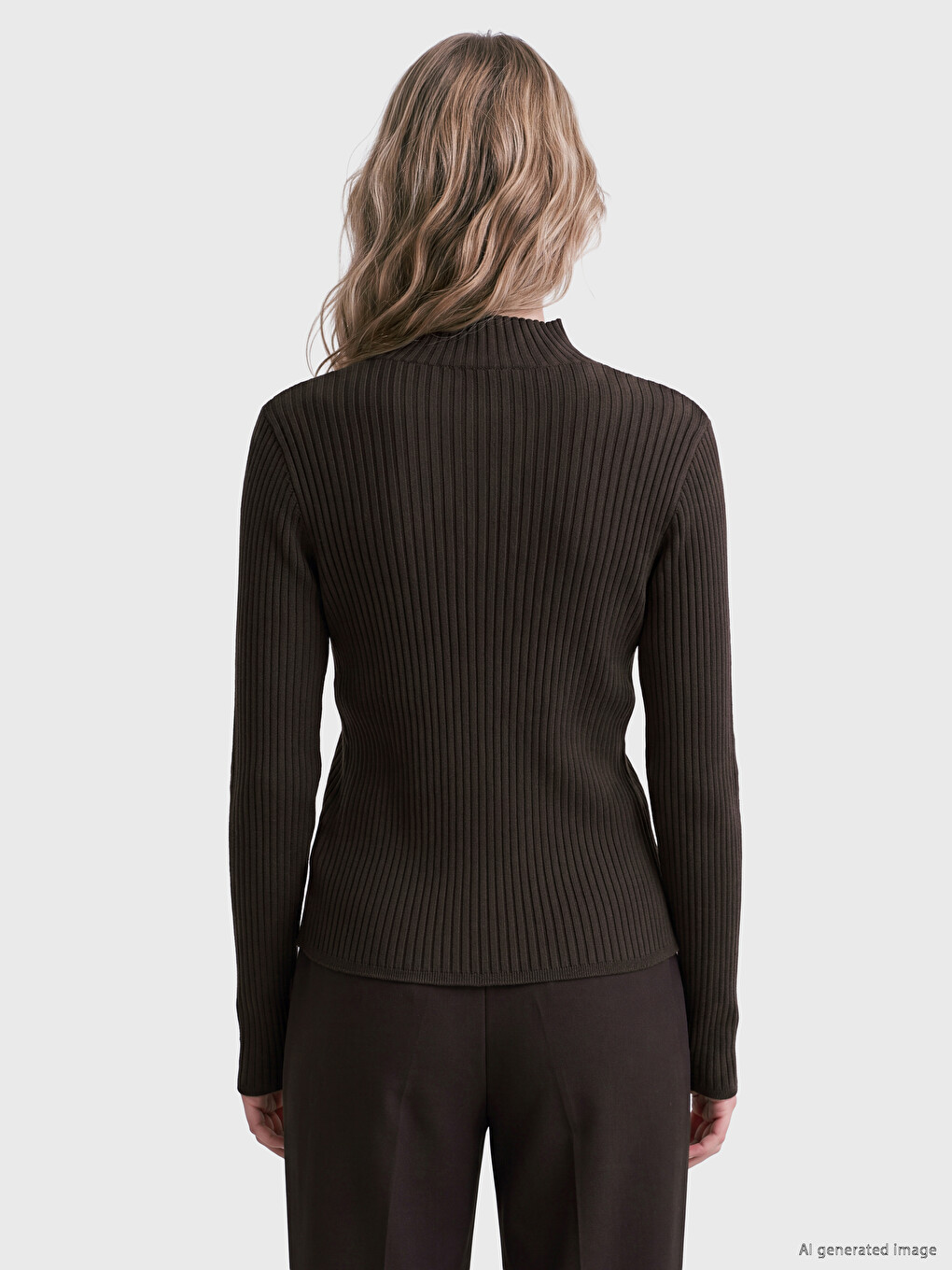 Mock Turtleneck Ribbed Women's Knitwear Sweater-3