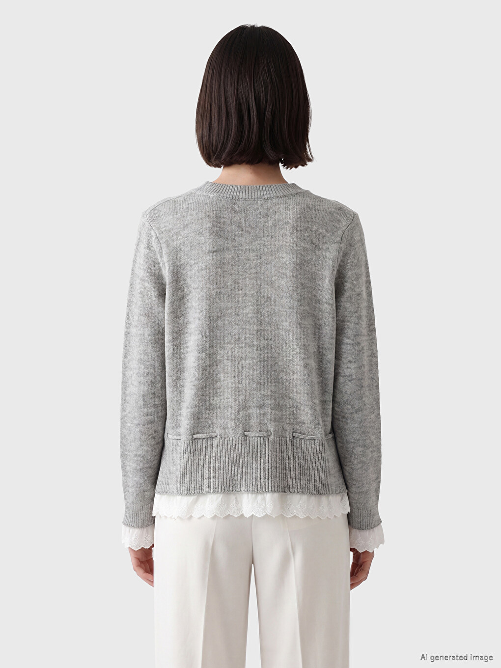 Crew Neck Lace Detailed Women's Knitwear Cardigan-3