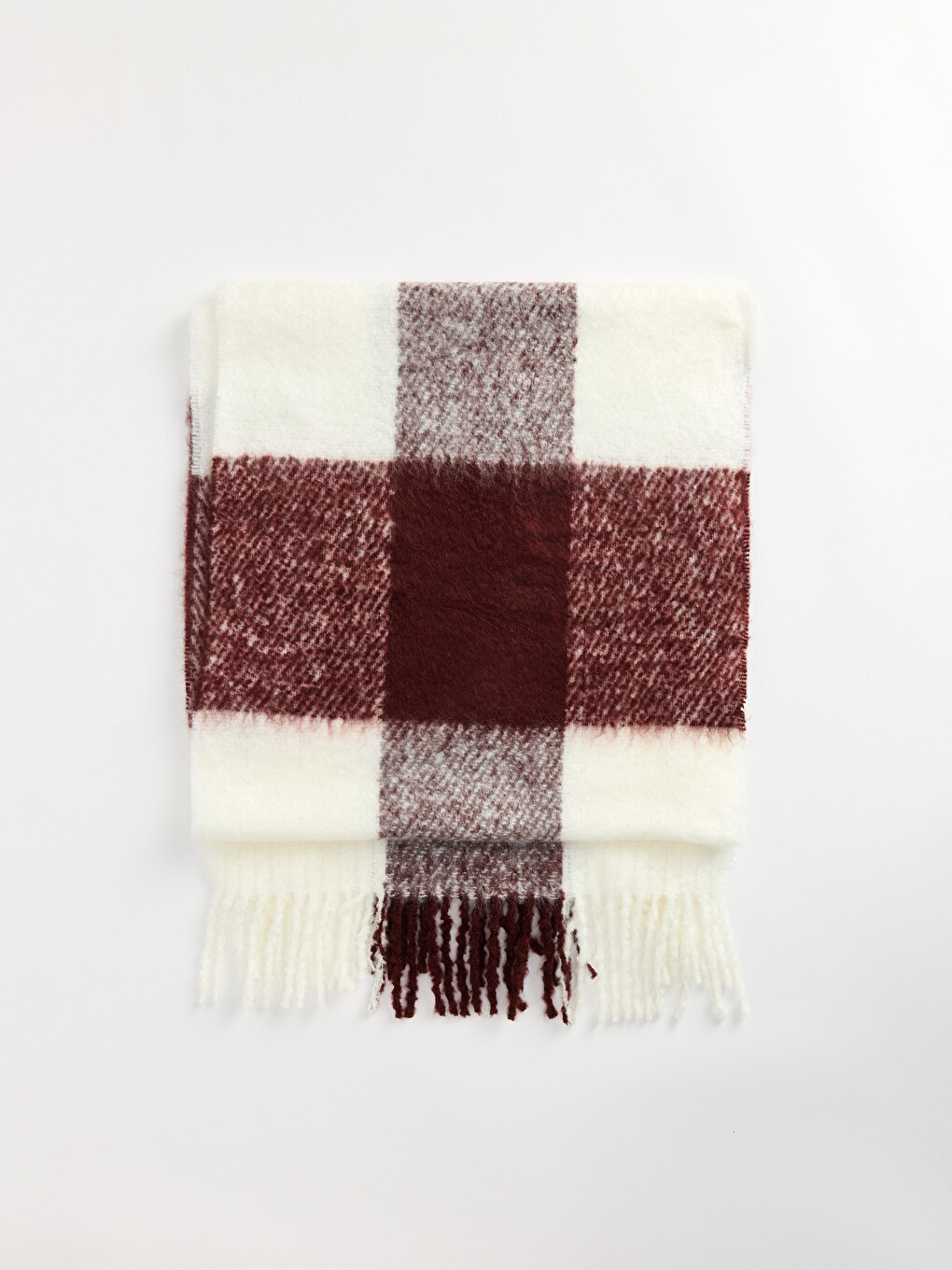 Bordo Püskül Detaylı Kadın Atkı-1
