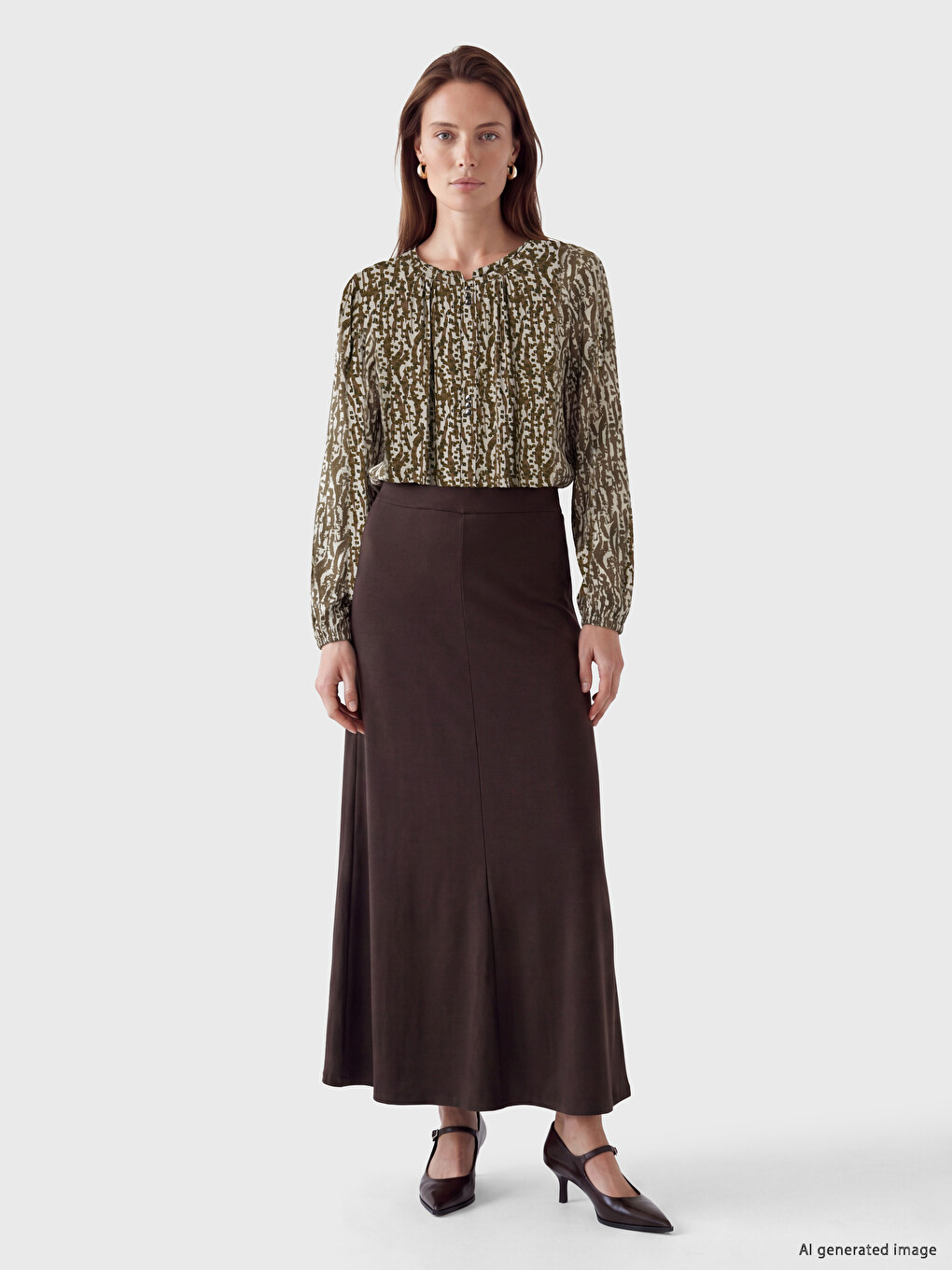 Crew Neck Patterned Blouse-1