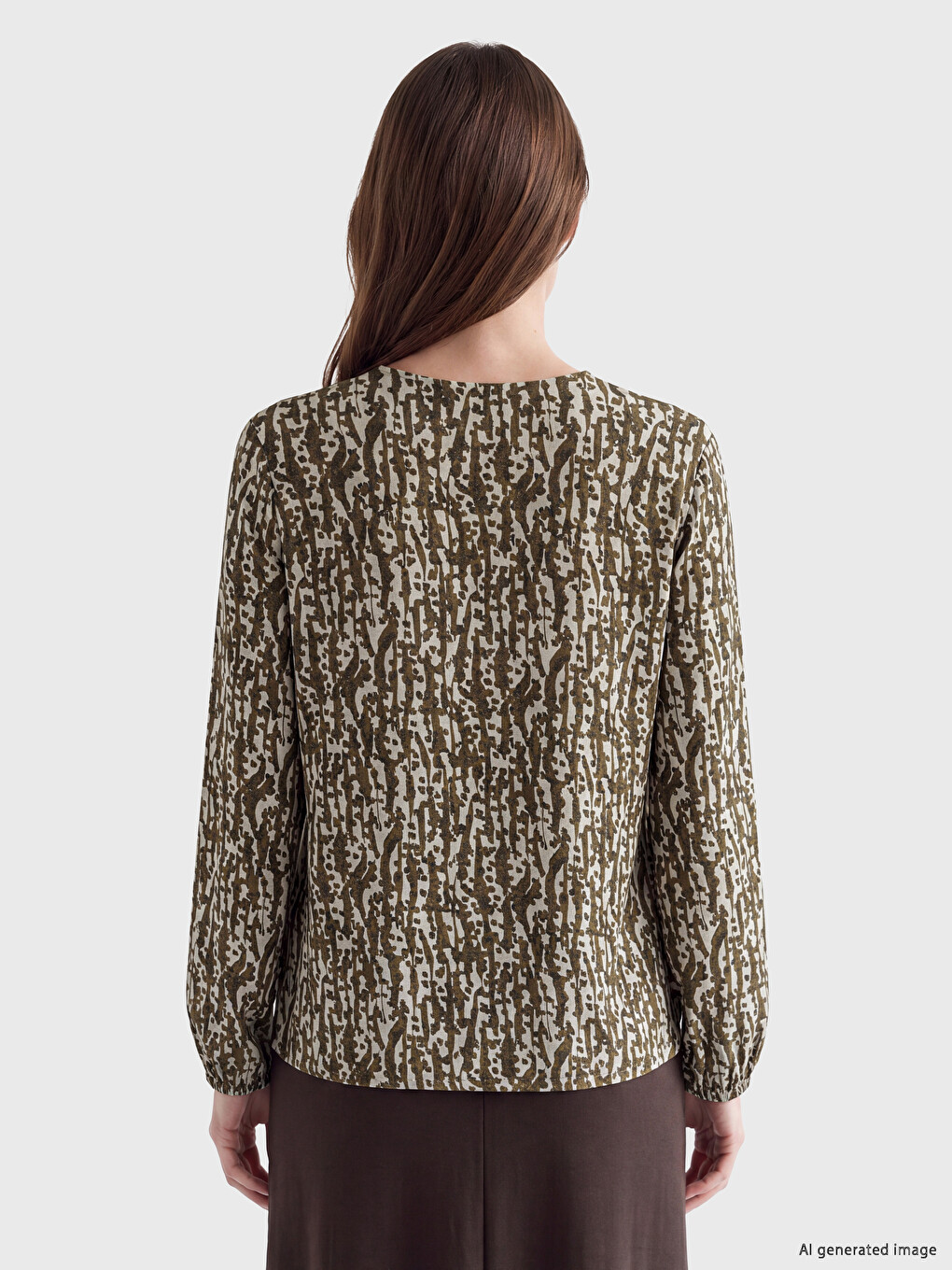 Crew Neck Patterned Blouse-3