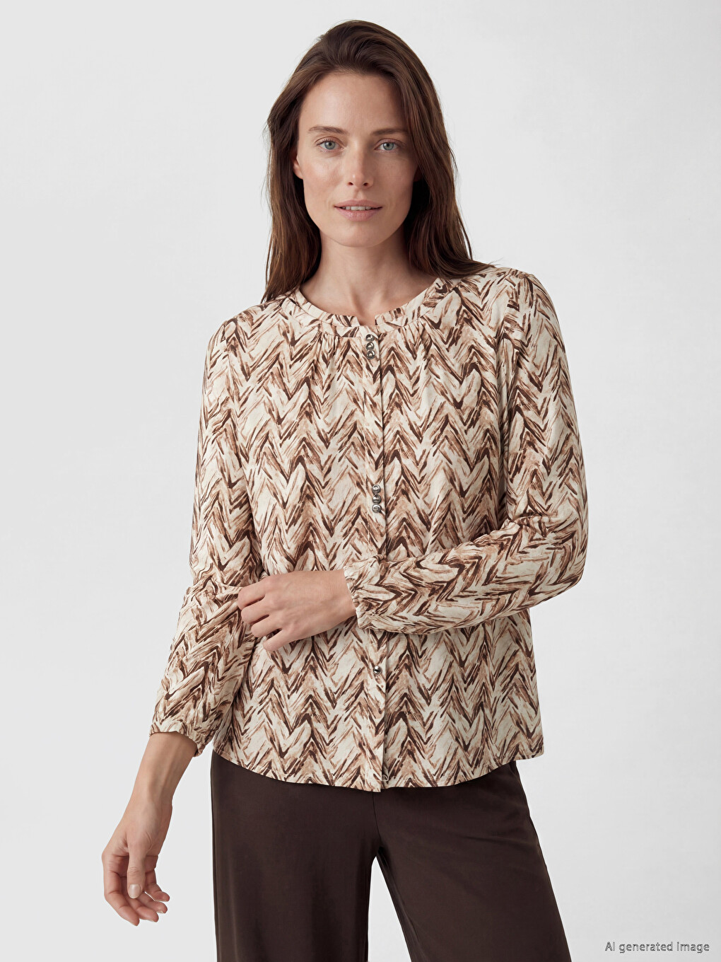 Crew Neck Patterned Blouse