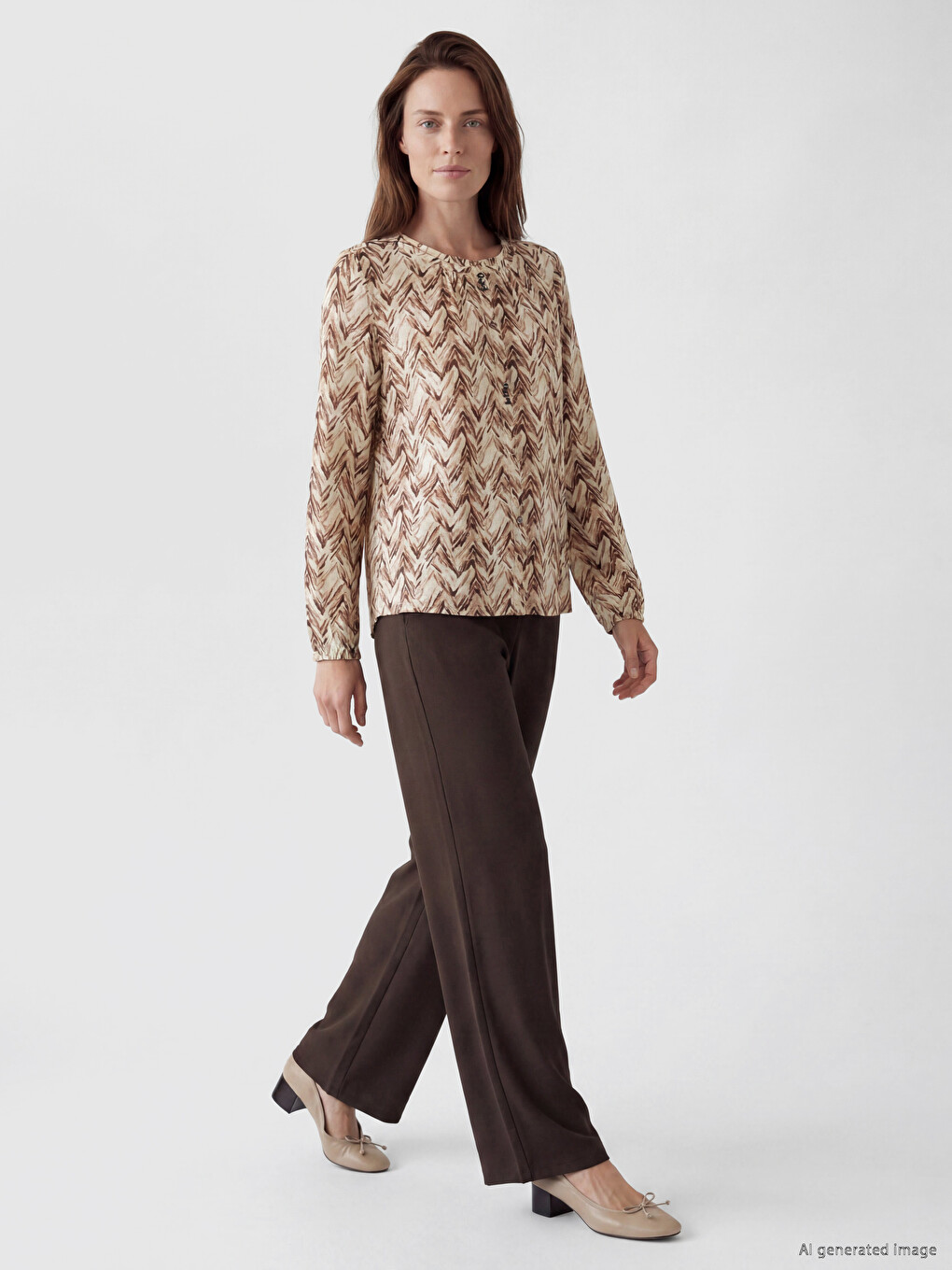 Crew Neck Patterned Blouse-1
