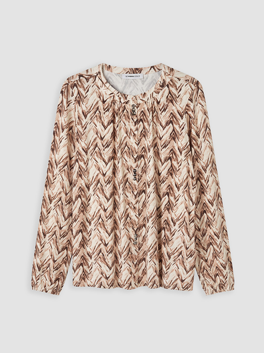 Crew Neck Patterned Blouse-4
