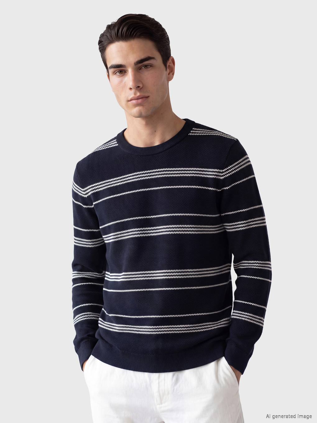 Crew Neck Striped Men's Knitwear Sweater