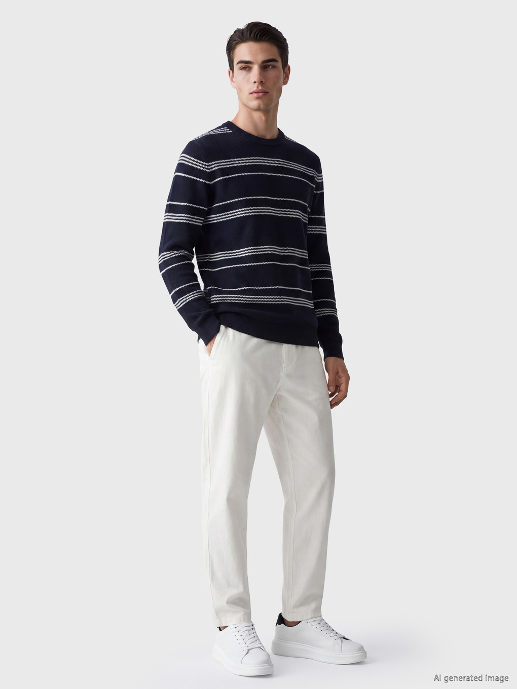 Crew Neck Striped Men's Knitwear Sweater-1