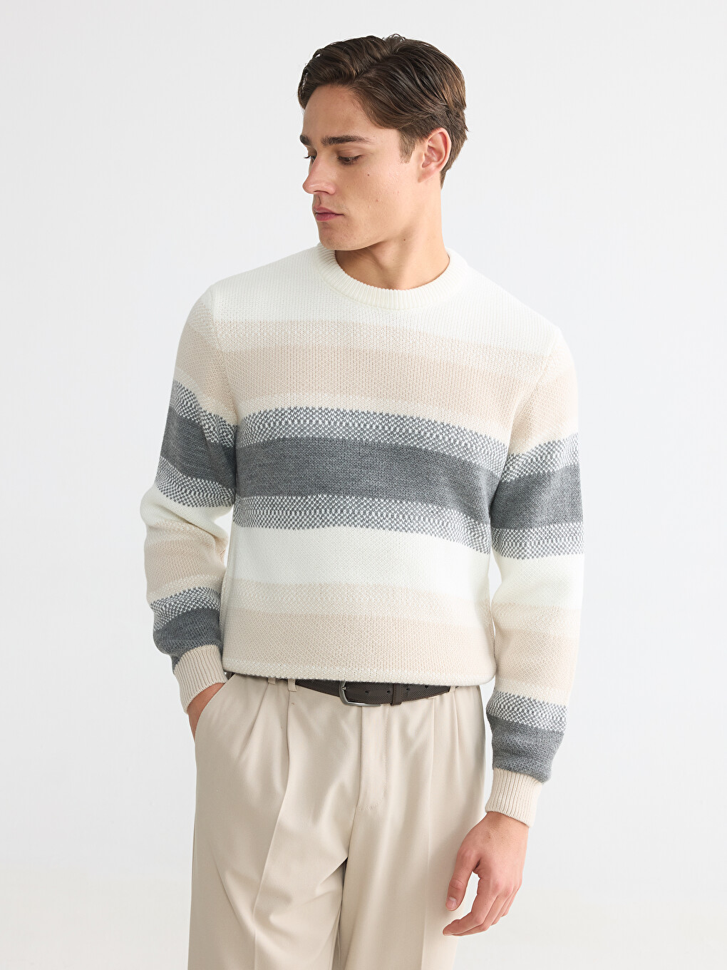 Crew Neck Striped Men's Knitwear Sweater