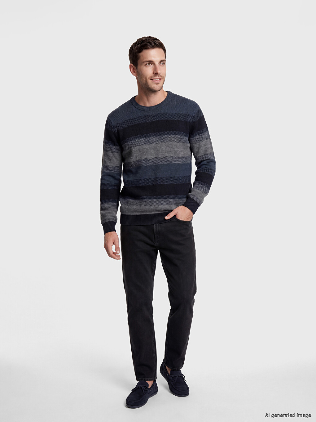 Gestreifter Herren-strickpullover Mit Rundhalsausschnitt-1
