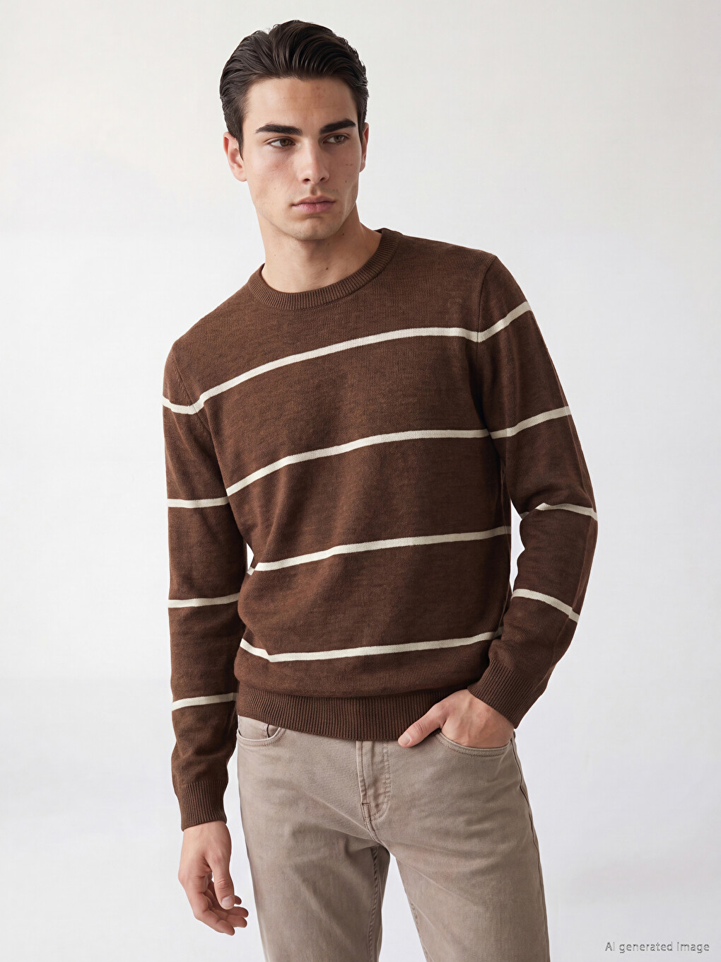 Pull Col Rond Rayé Homme
