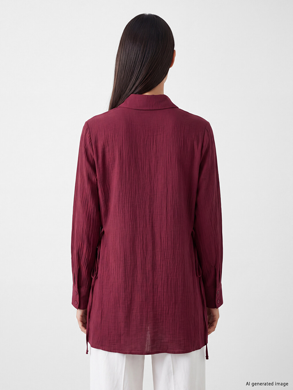 Bordo Yanları Bağlamalı Kadın Gömlek Tunik-3