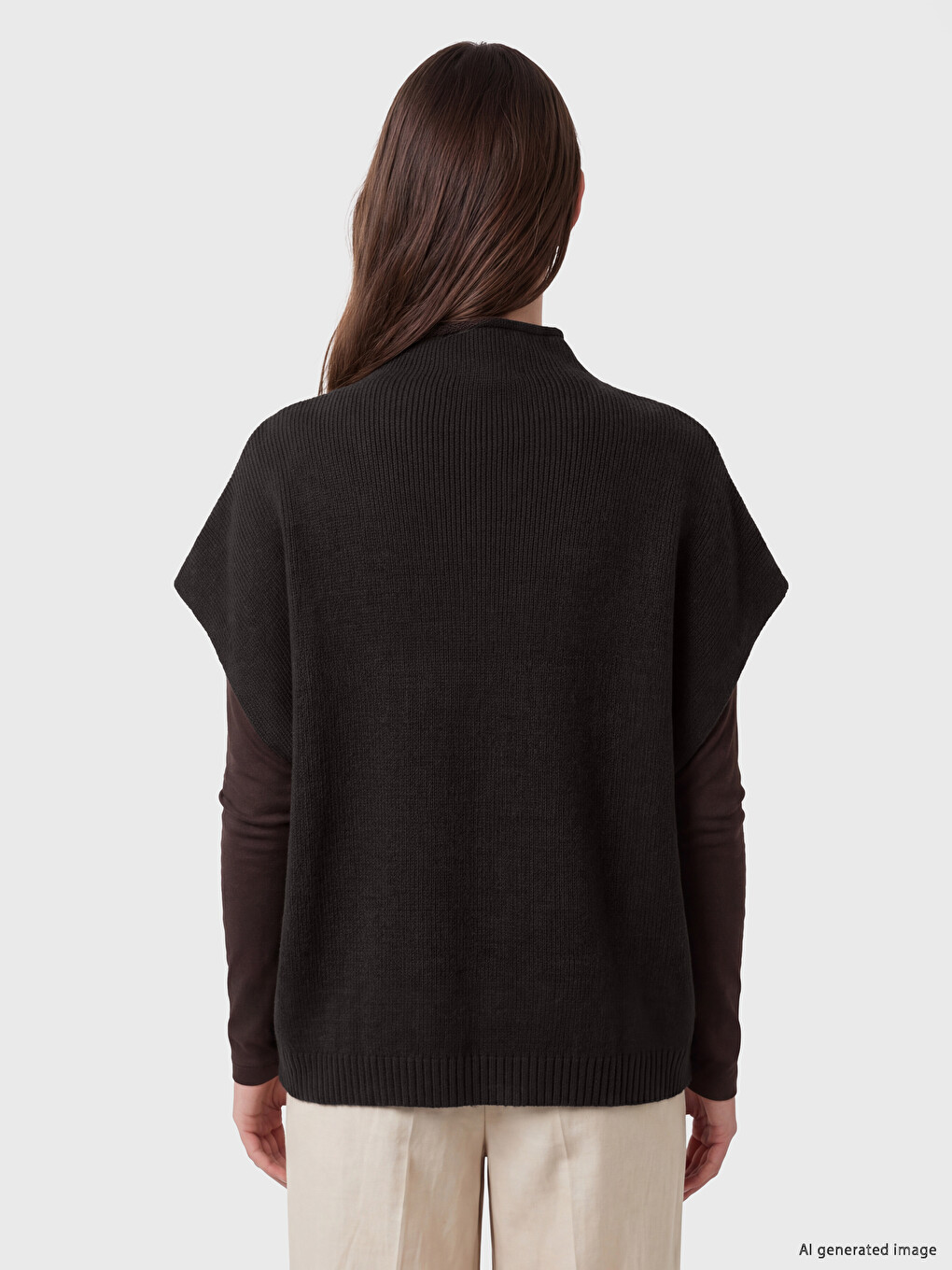 Mock Turtleneck Women's Knitwear Poncho-3