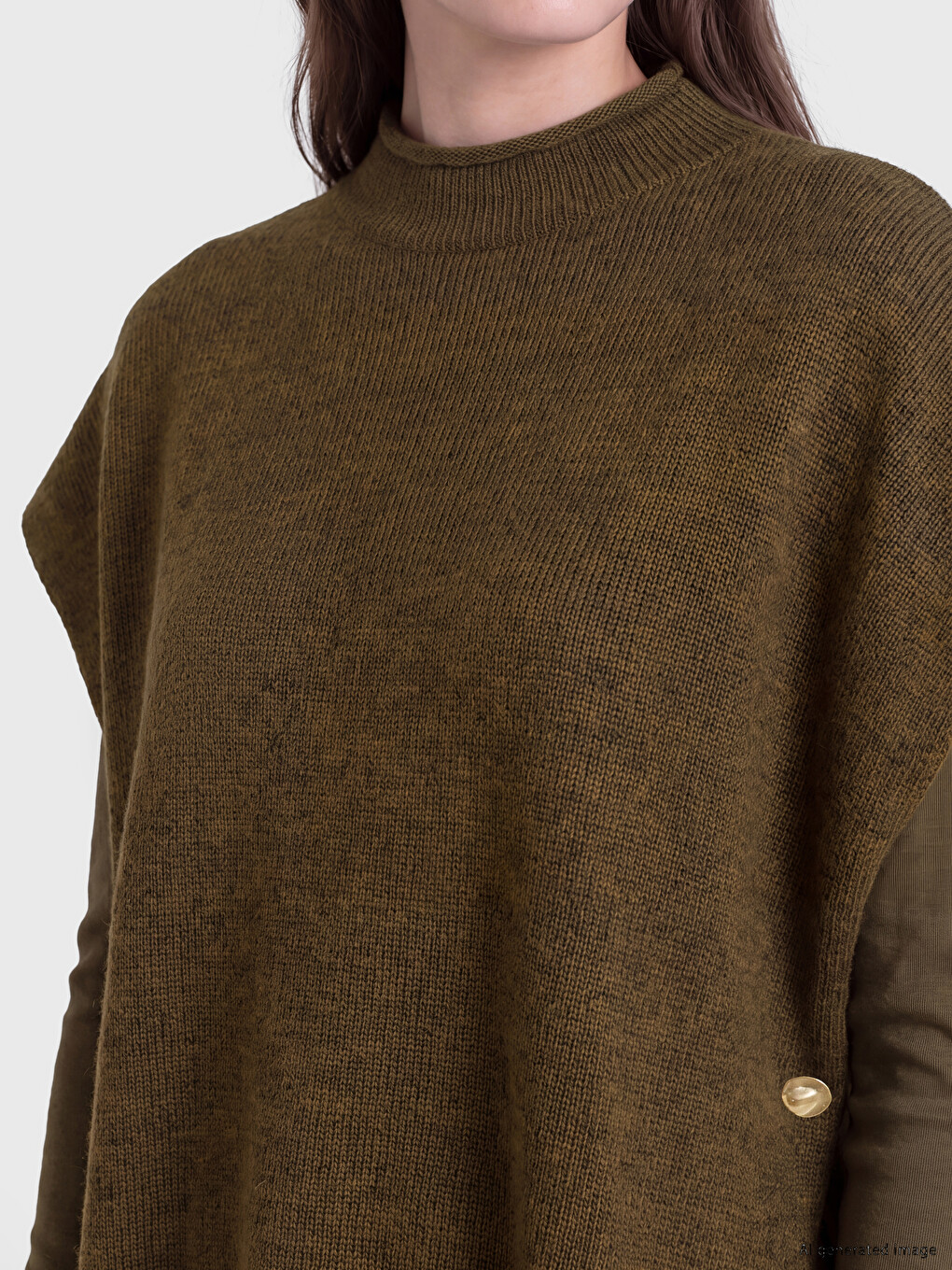 Mock Turtleneck Women's Knitwear Poncho-2