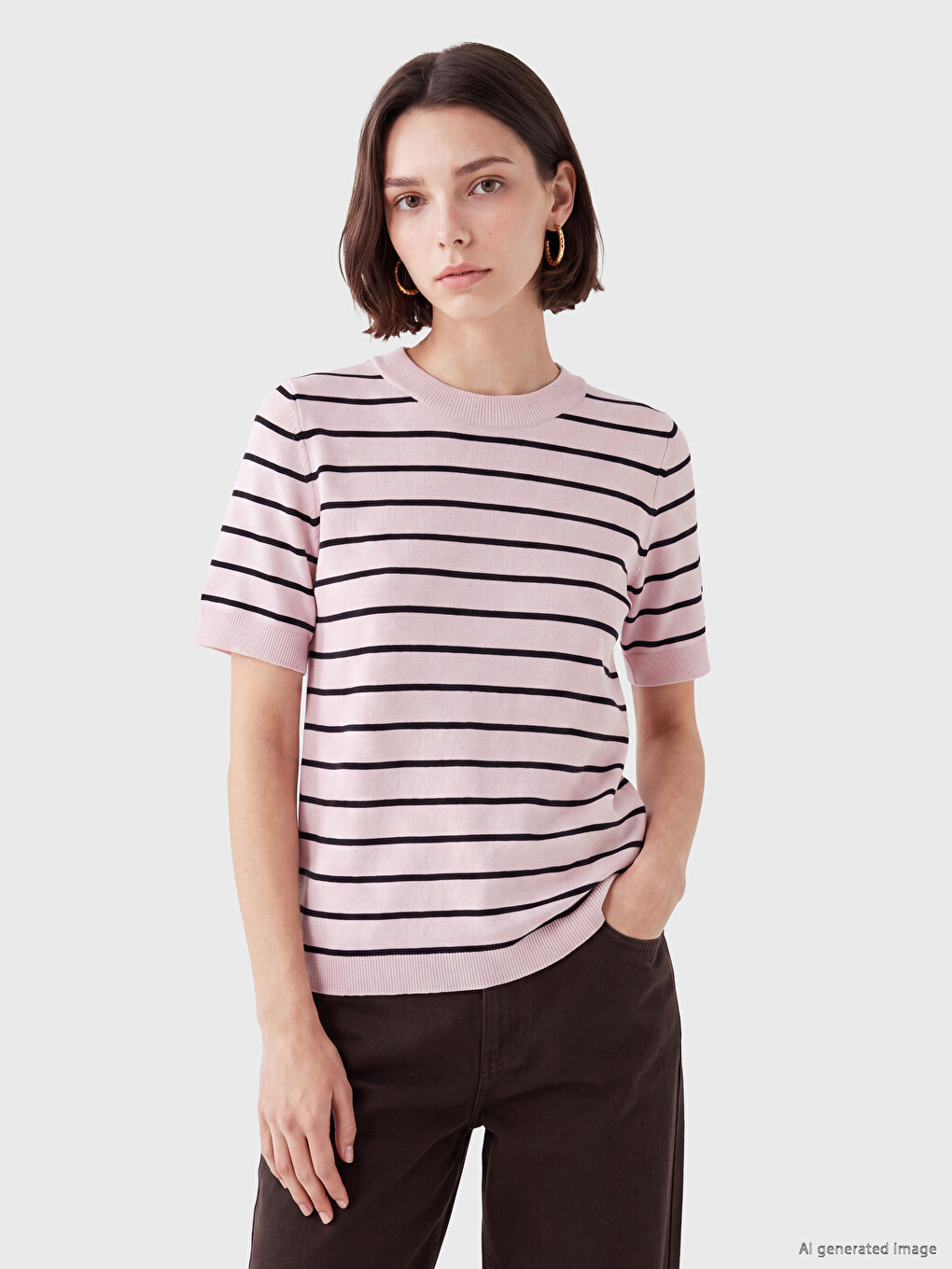 Crew Neck Striped Women's Knitwear Sweater