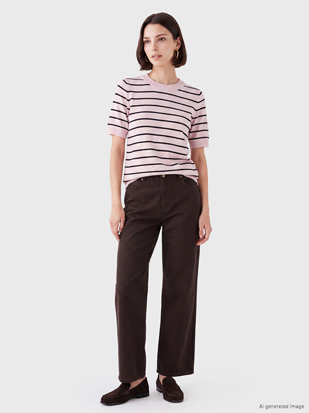 Crew Neck Striped Women's Knitwear Sweater-1