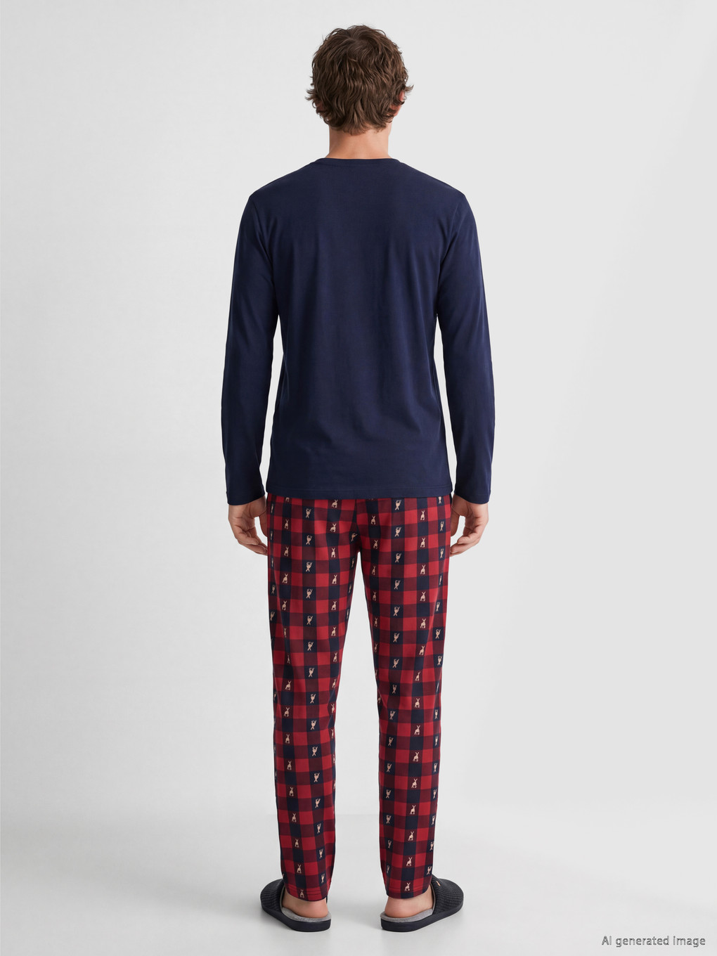 Lacivert Regular Fit Yılbaşı Temalı Erkek Pijama Takımı-3