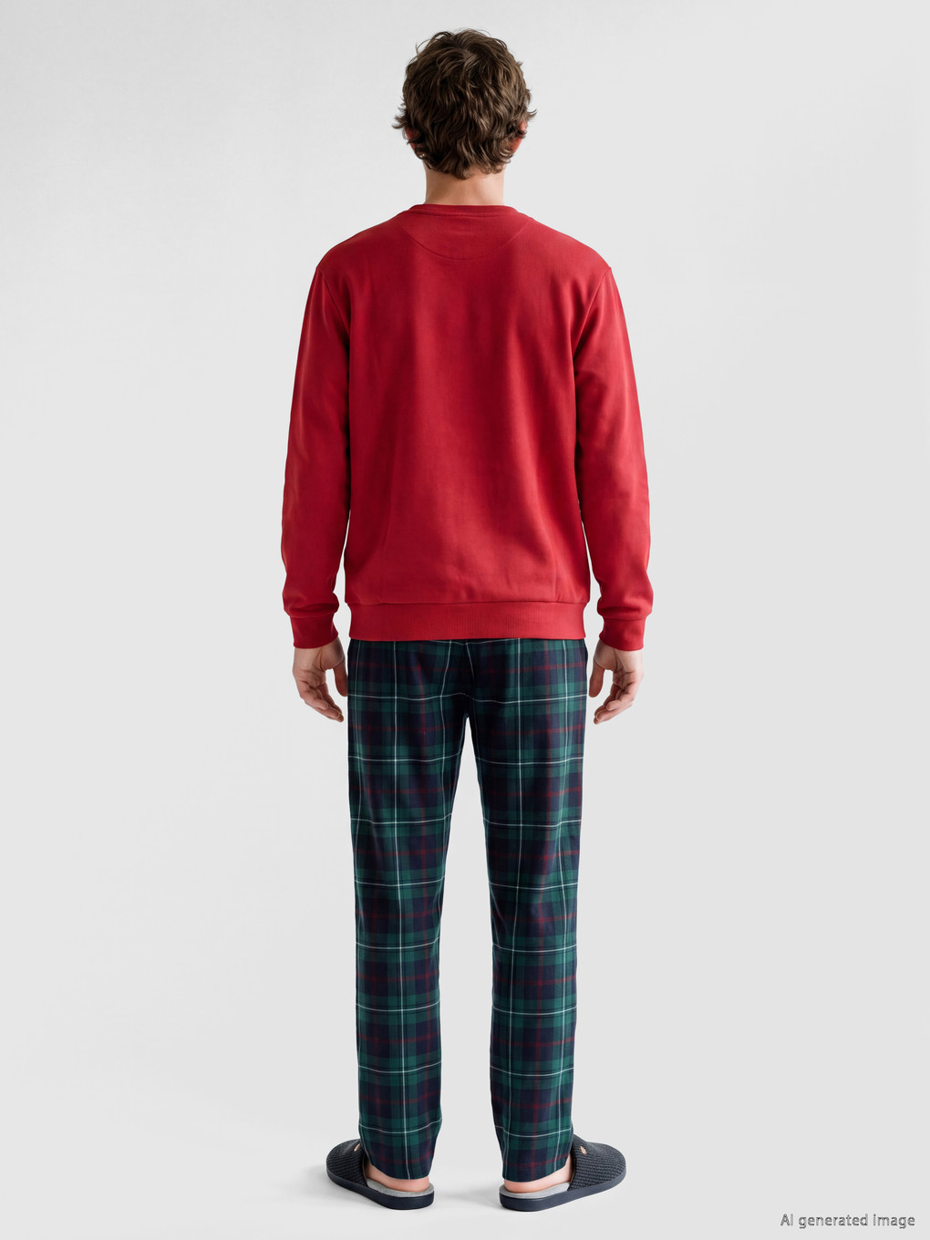 Yeşil Regular Fit Ekose Erkek Pijama Takımı-3