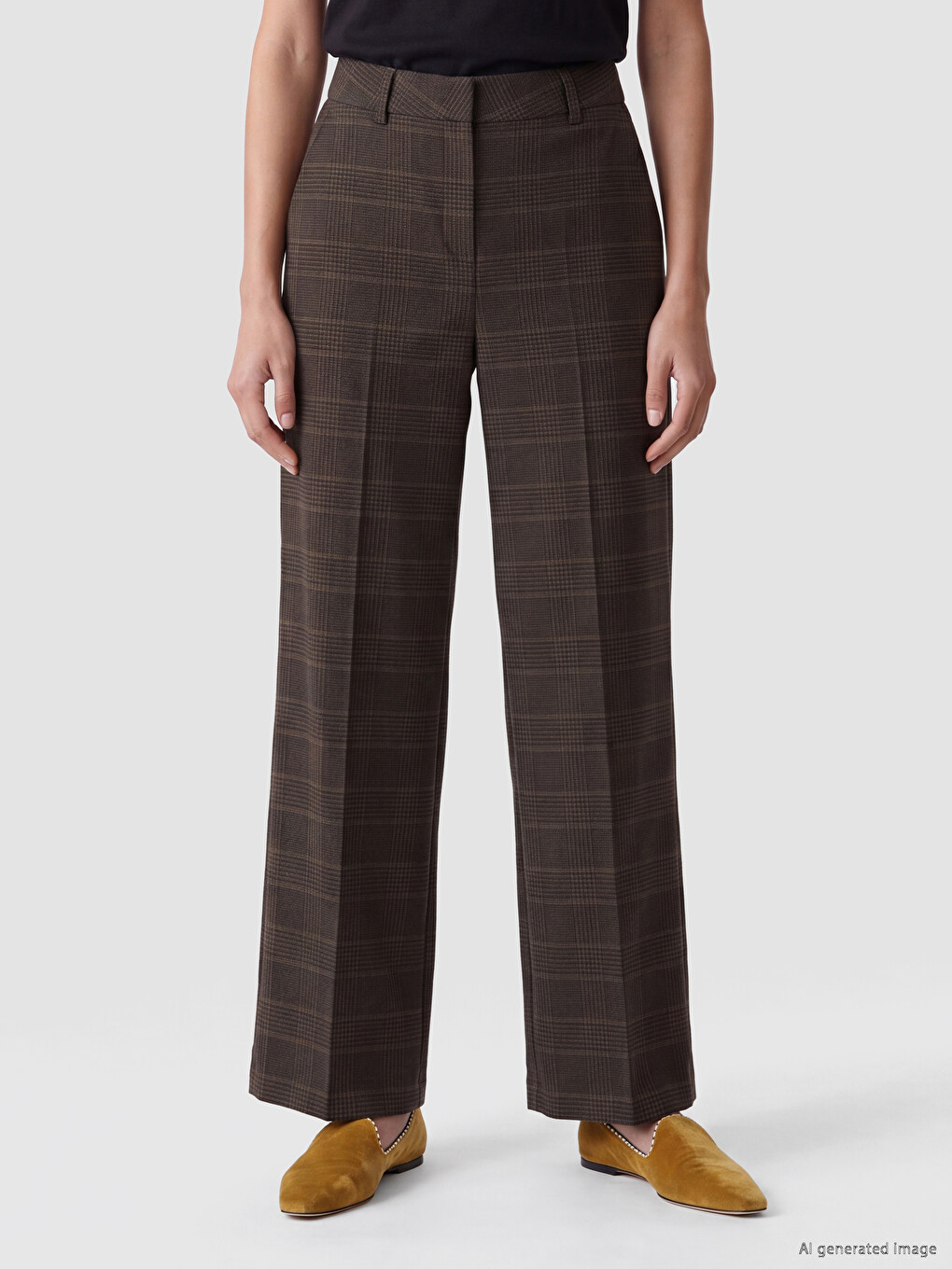 Plaid Wide Leg Women's Trousers-1