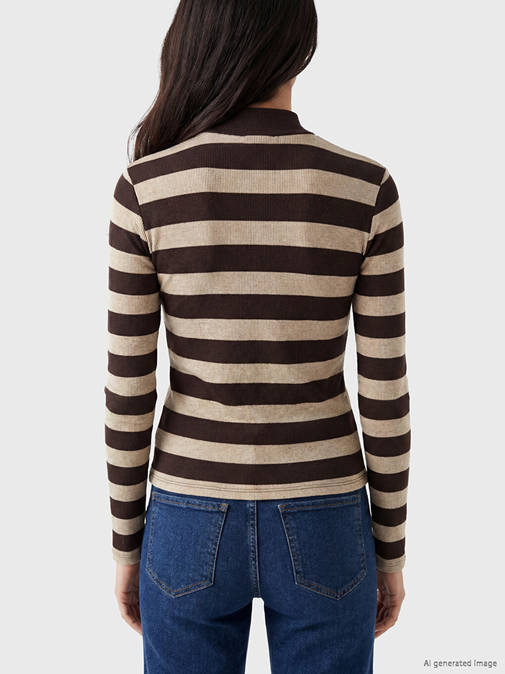 Polo Yaka Çizgili Kadın Body-3