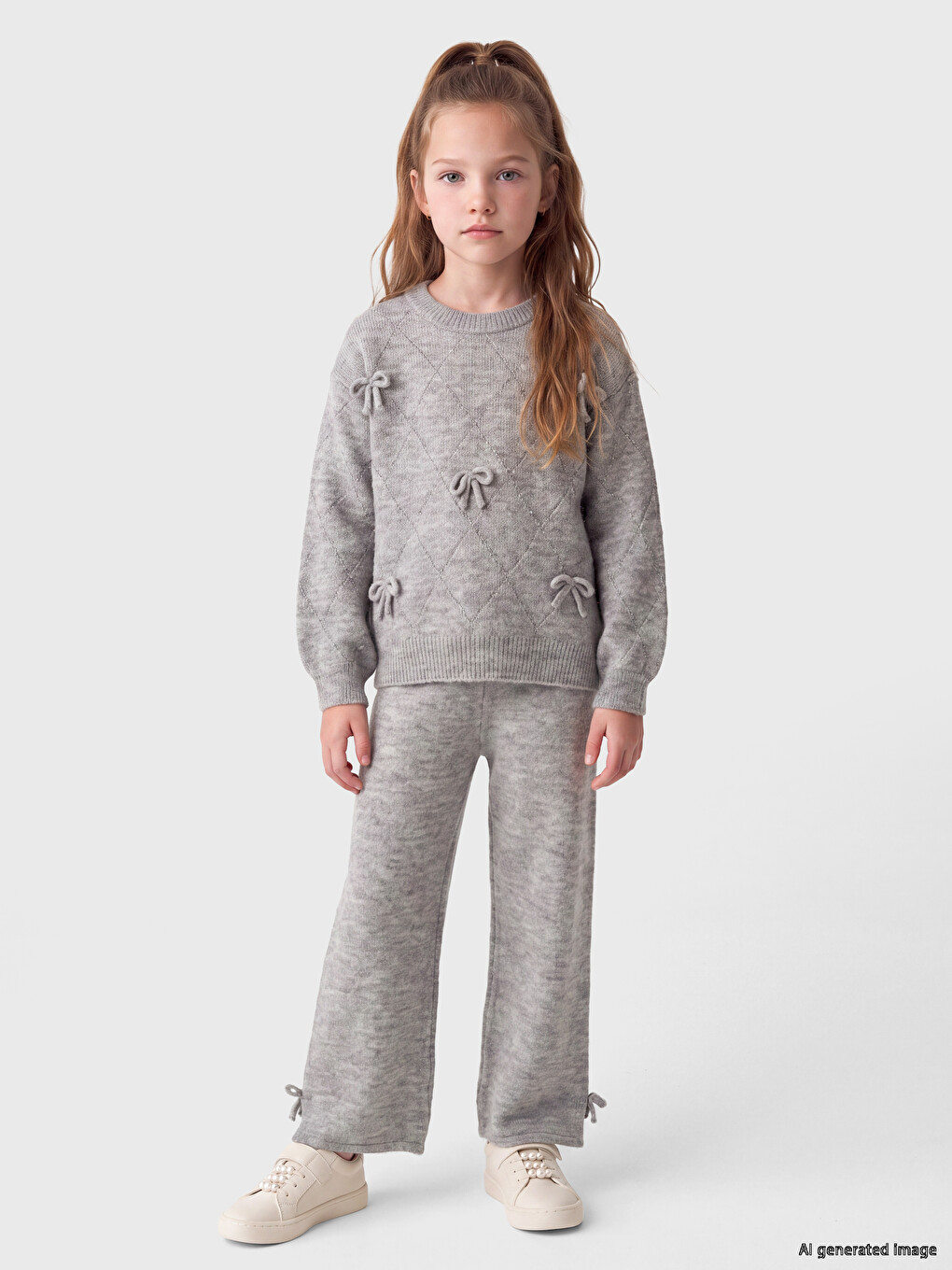 Bow Detailed Girls' Knitwear Set-1