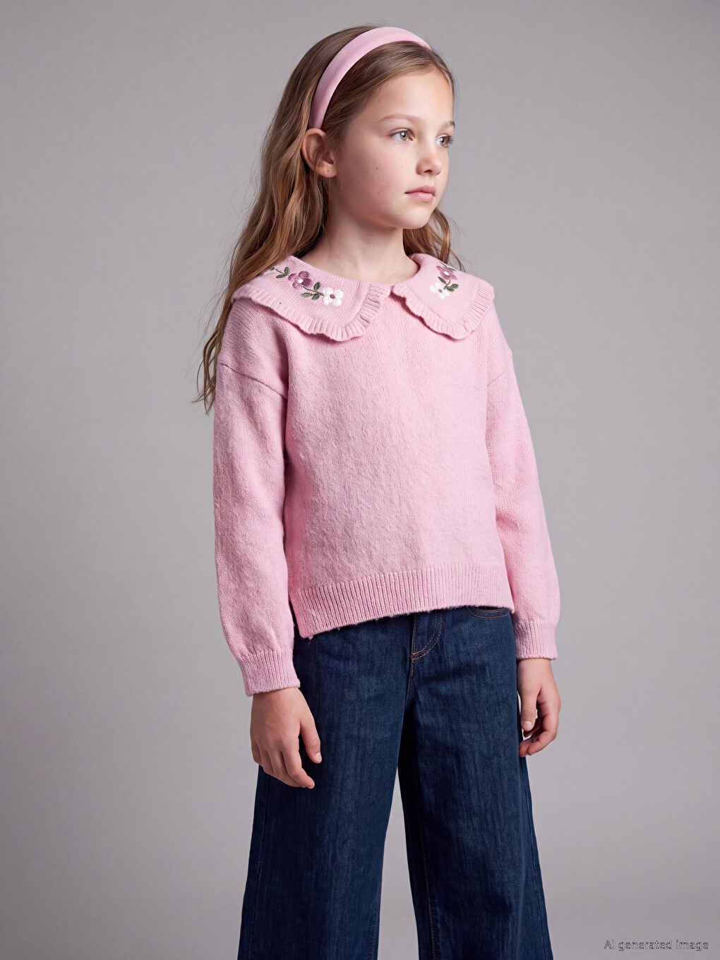 Peter Pan Collar Floral Girls' Knitwear Sweater-1