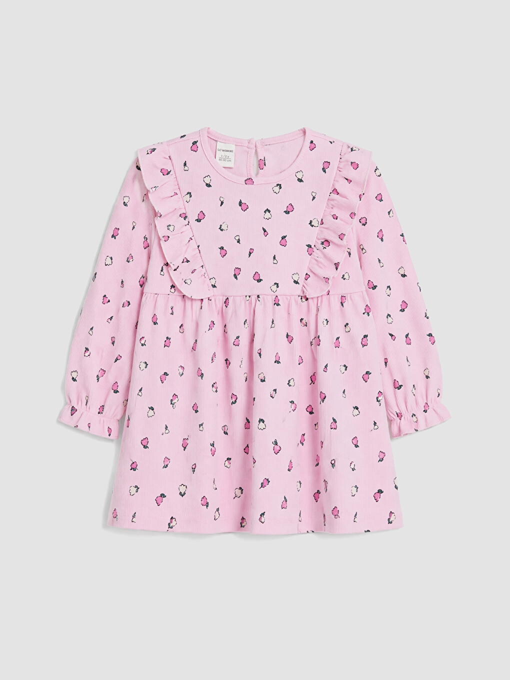 Pembe Çiçekli Fırfırlı Kız Çocuk Elbise